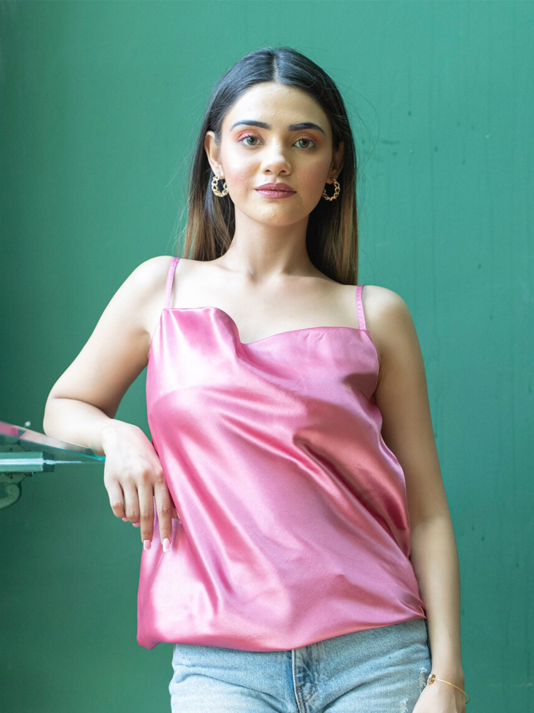 

Tistabene Pink Cowl Neck Satin Top