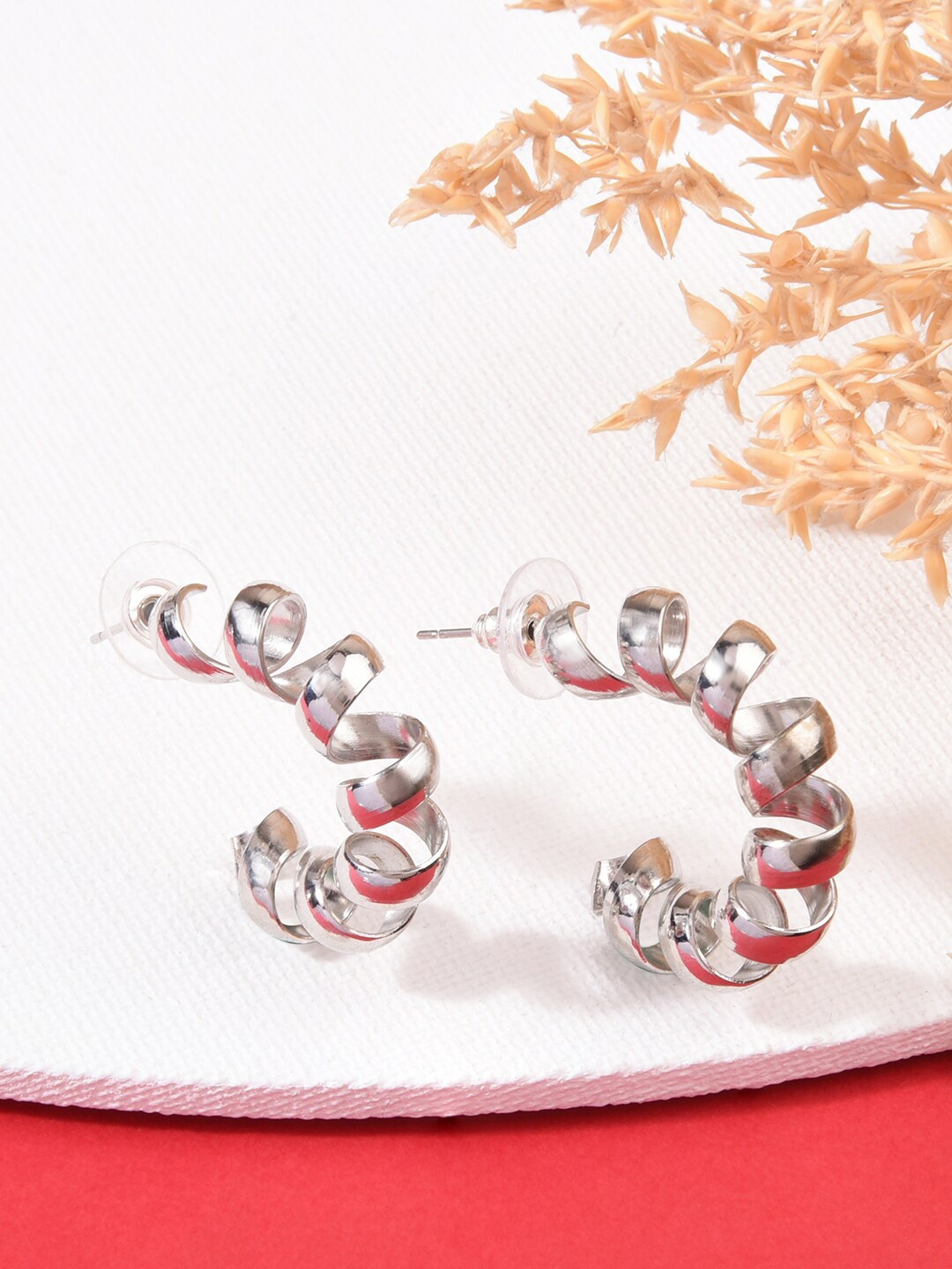 

ToniQ Silver-Toned Circular Half Hoop Earrings