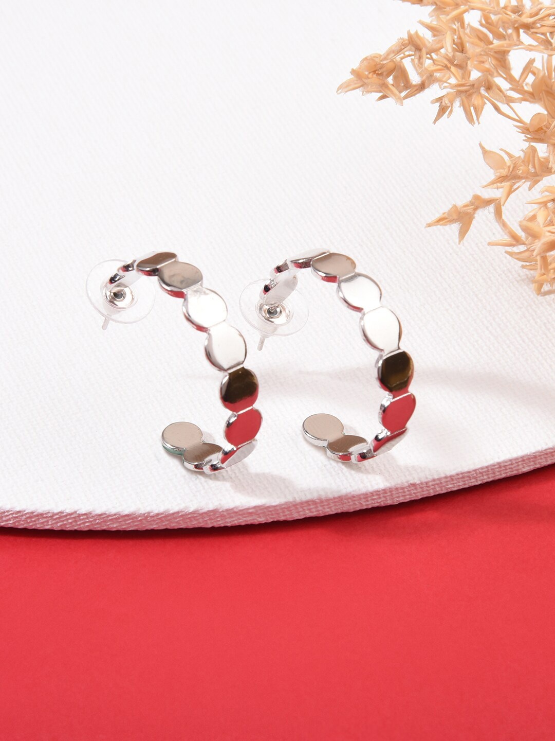 

ToniQ Silver-Toned Circular Half Hoop Earrings