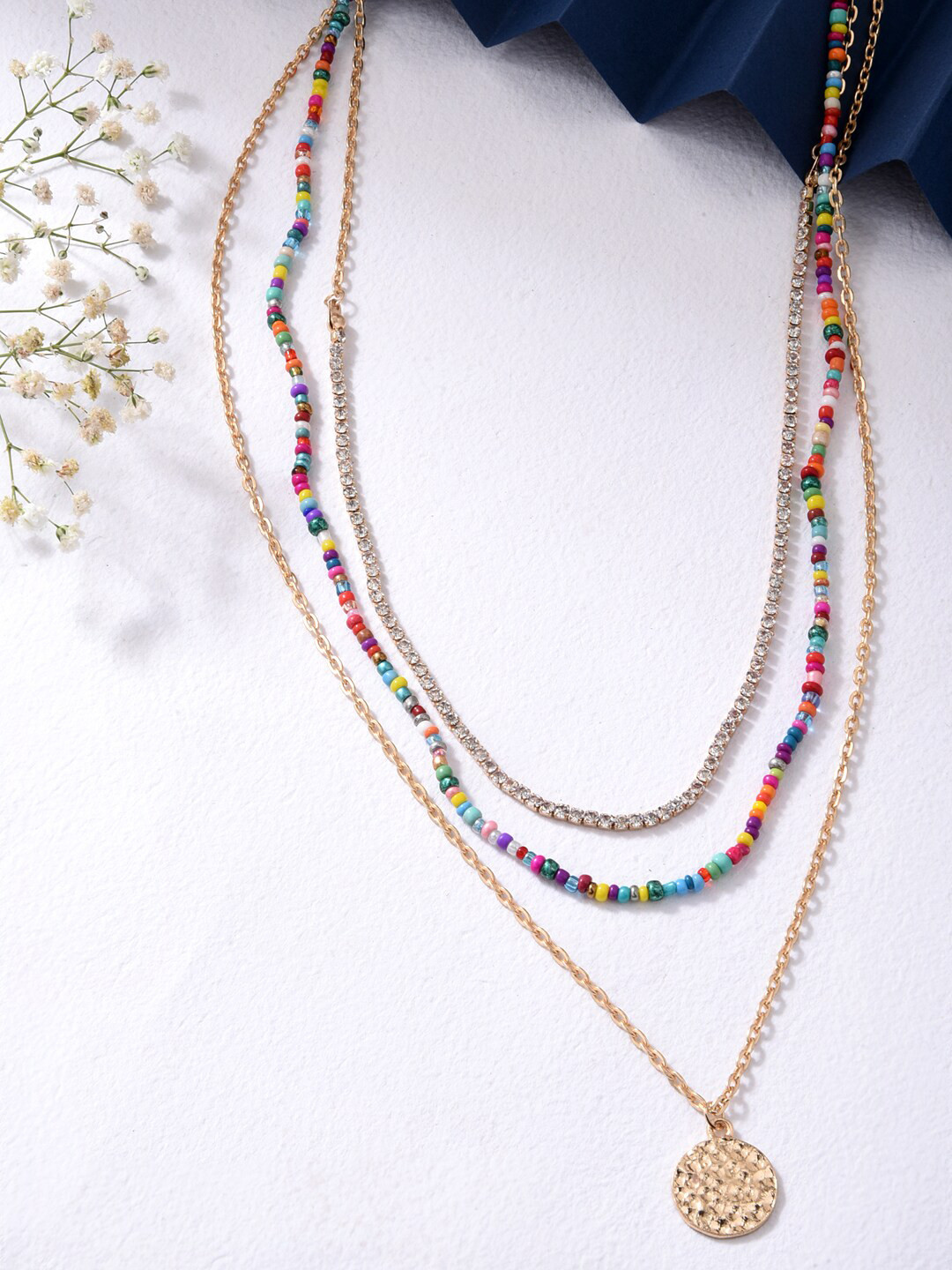 

ToniQ Gold-Toned & Blue Gold-Plated Layered Necklace