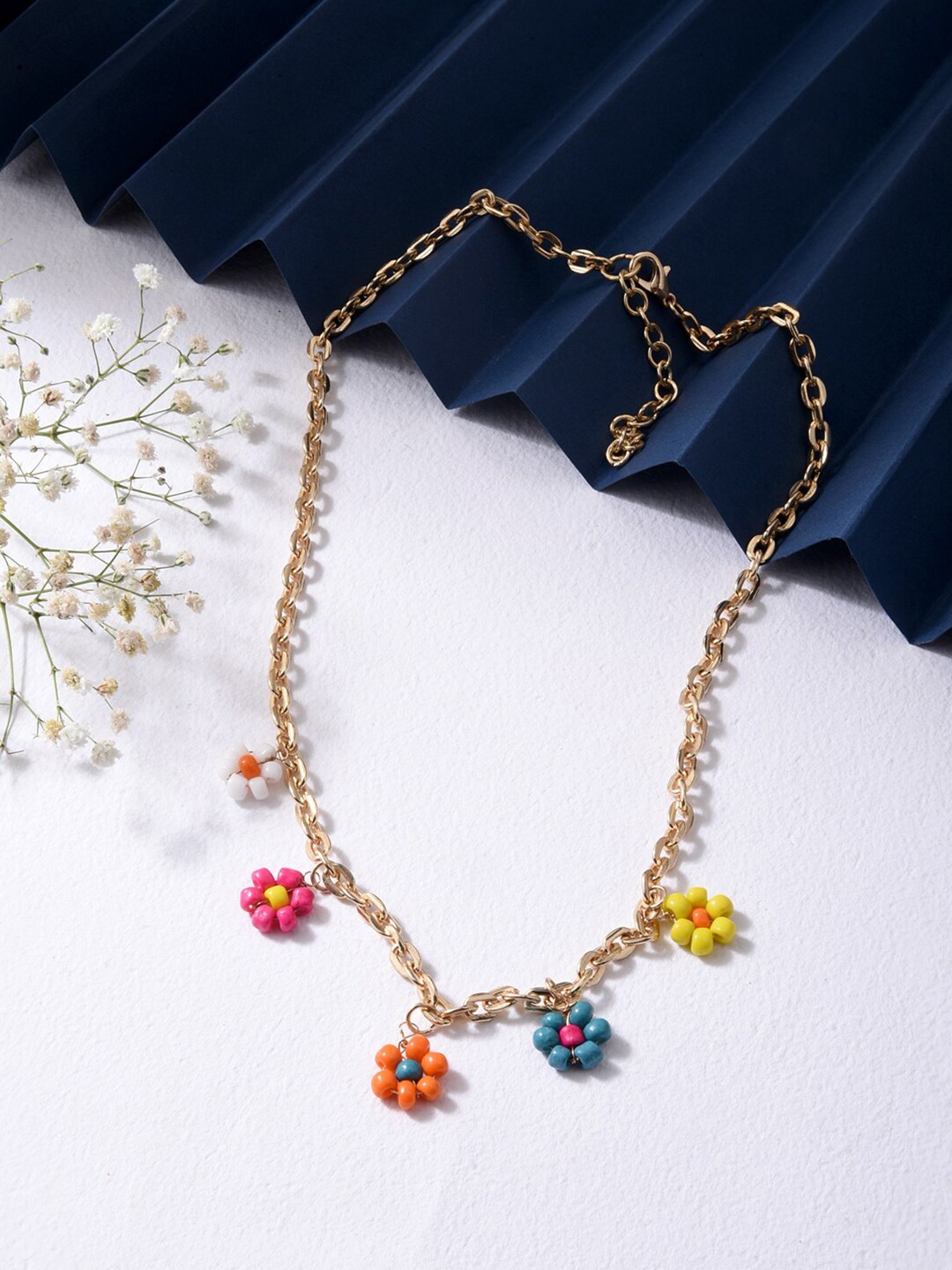 

ToniQ Gold-Toned & Blue Gold-Plated Bohemian Necklace