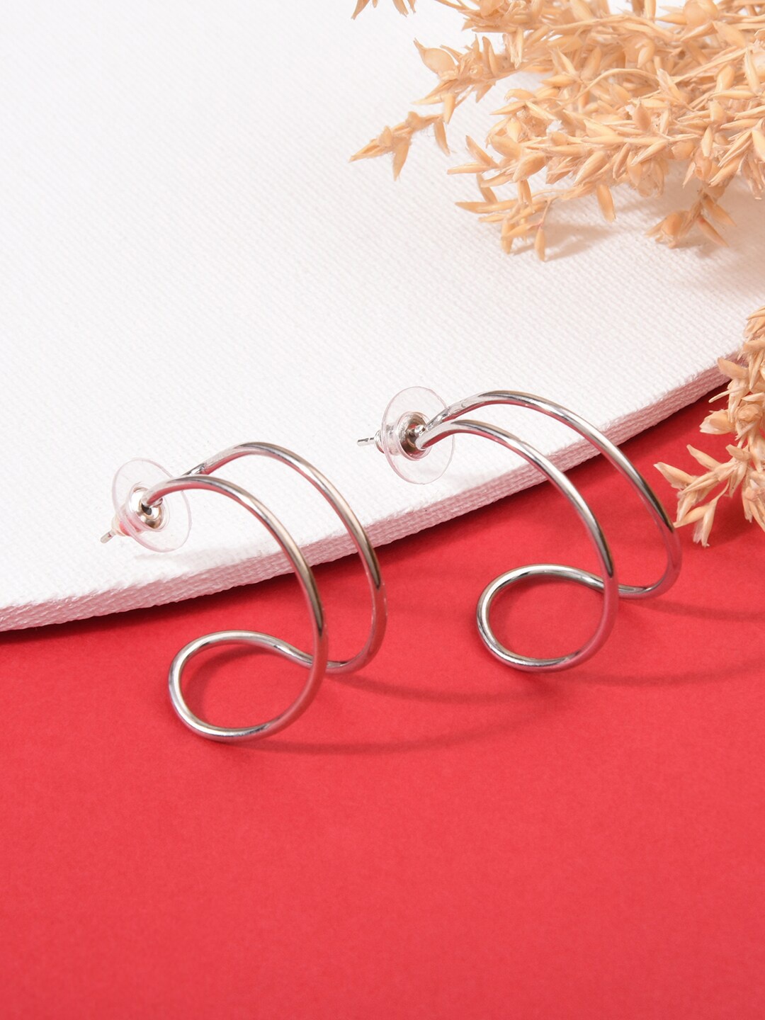 

ToniQ Silver-Toned Circular Hoop Earrings