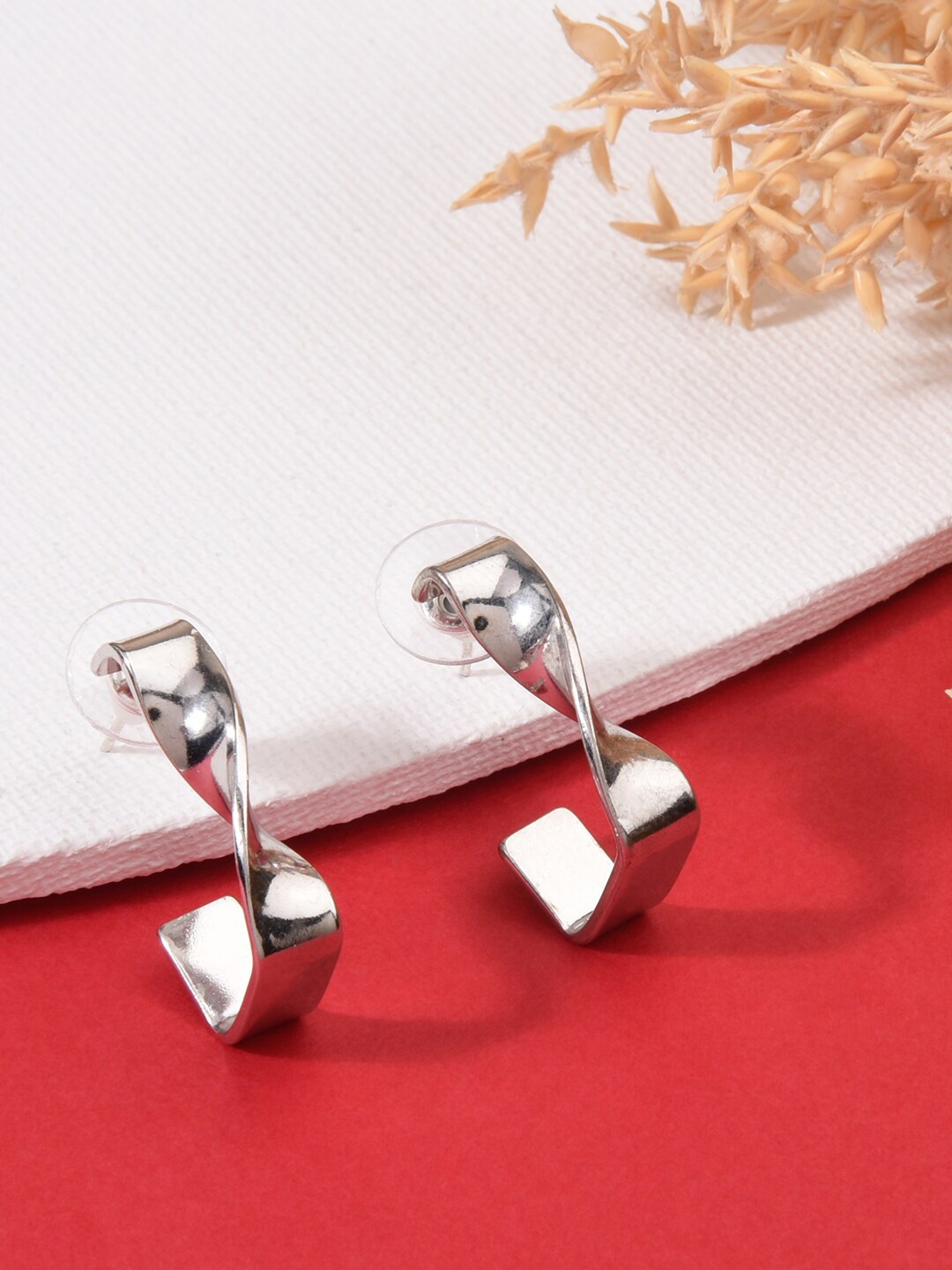 

ToniQ Silver-Toned Circular Drop Earrings
