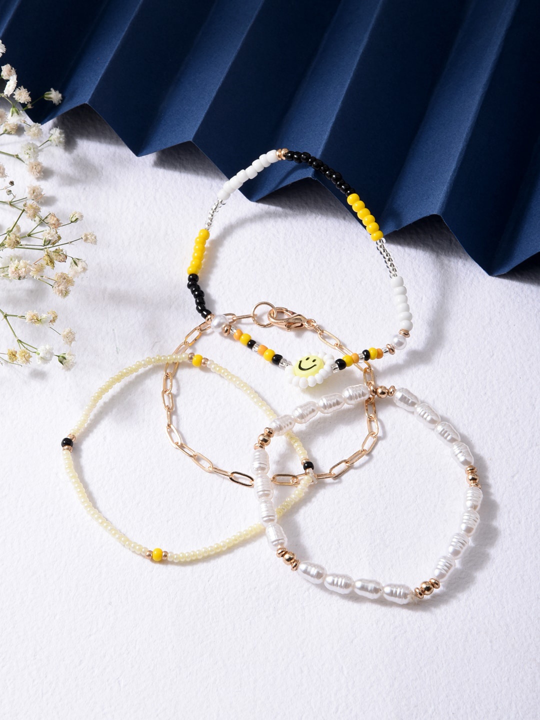 

ToniQ Women 4 Yellow & White Handcrafted Gold-Plated Wraparound Bracelet