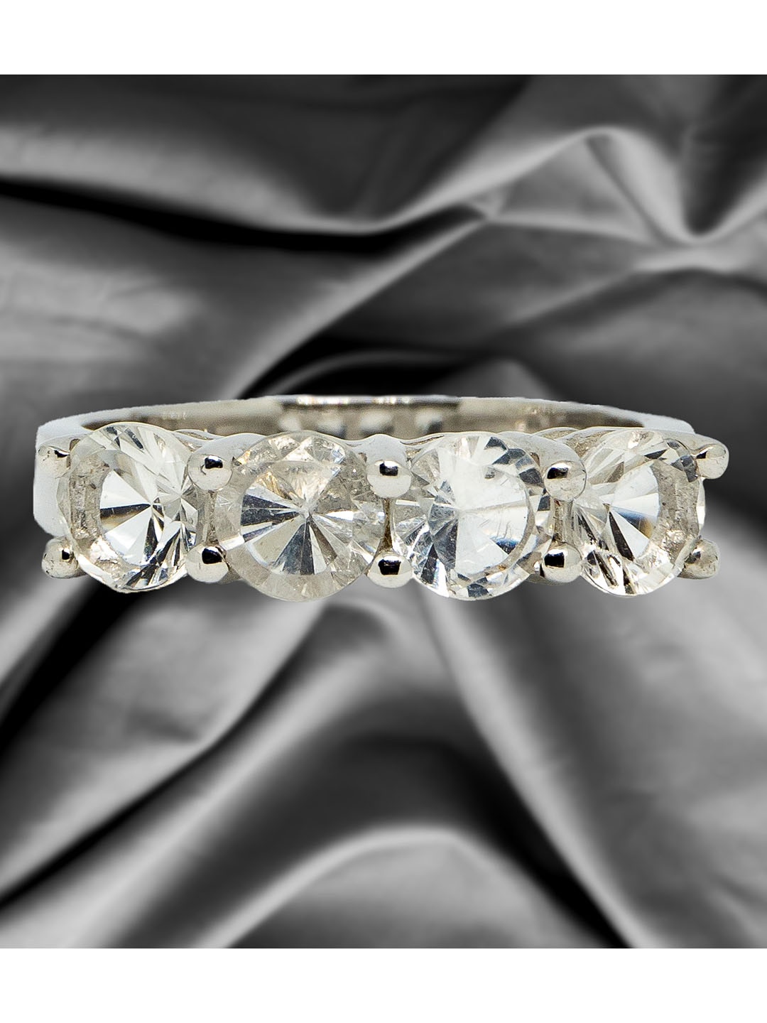 

HIFLYER JEWELS Rhodium-Plated Silver-Toned & White Topaz Gemstone Finger Ring