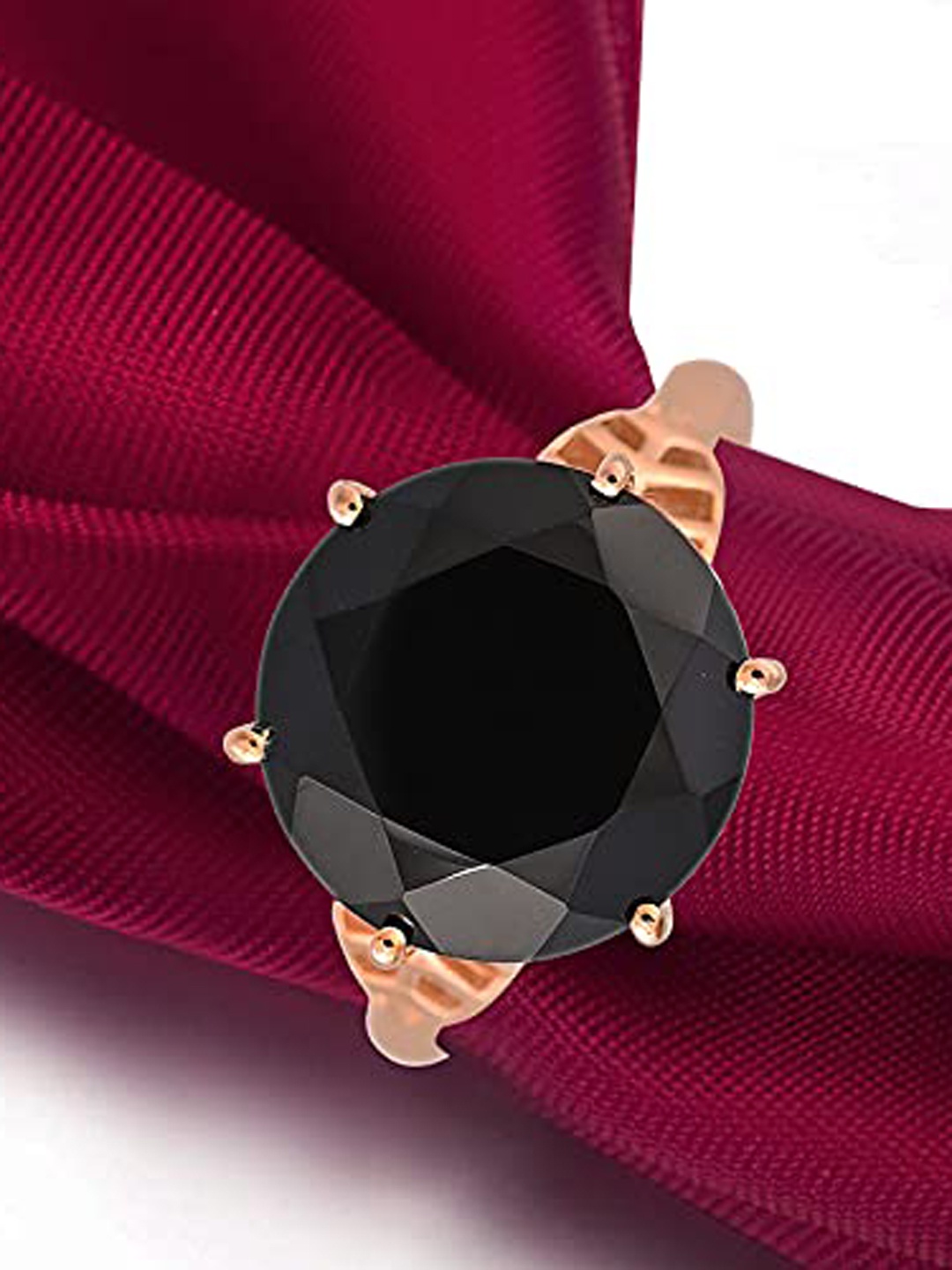 

HIFLYER JEWELS Rose-Gold Plated Sterling Silver Black Stone Studded Finger Ring