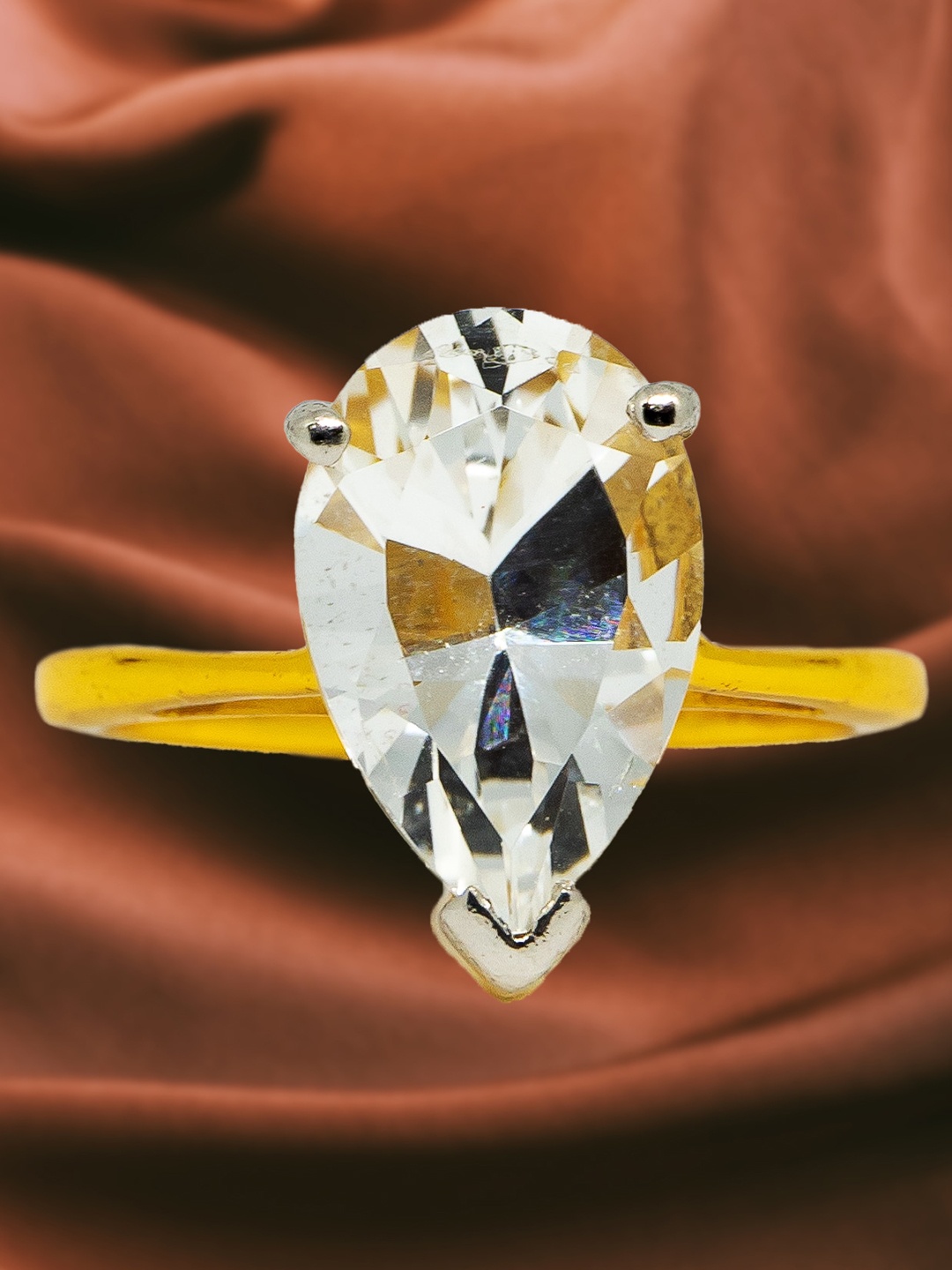 

HIFLYER JEWELS Gold-Plated White Topaz Studded Ring