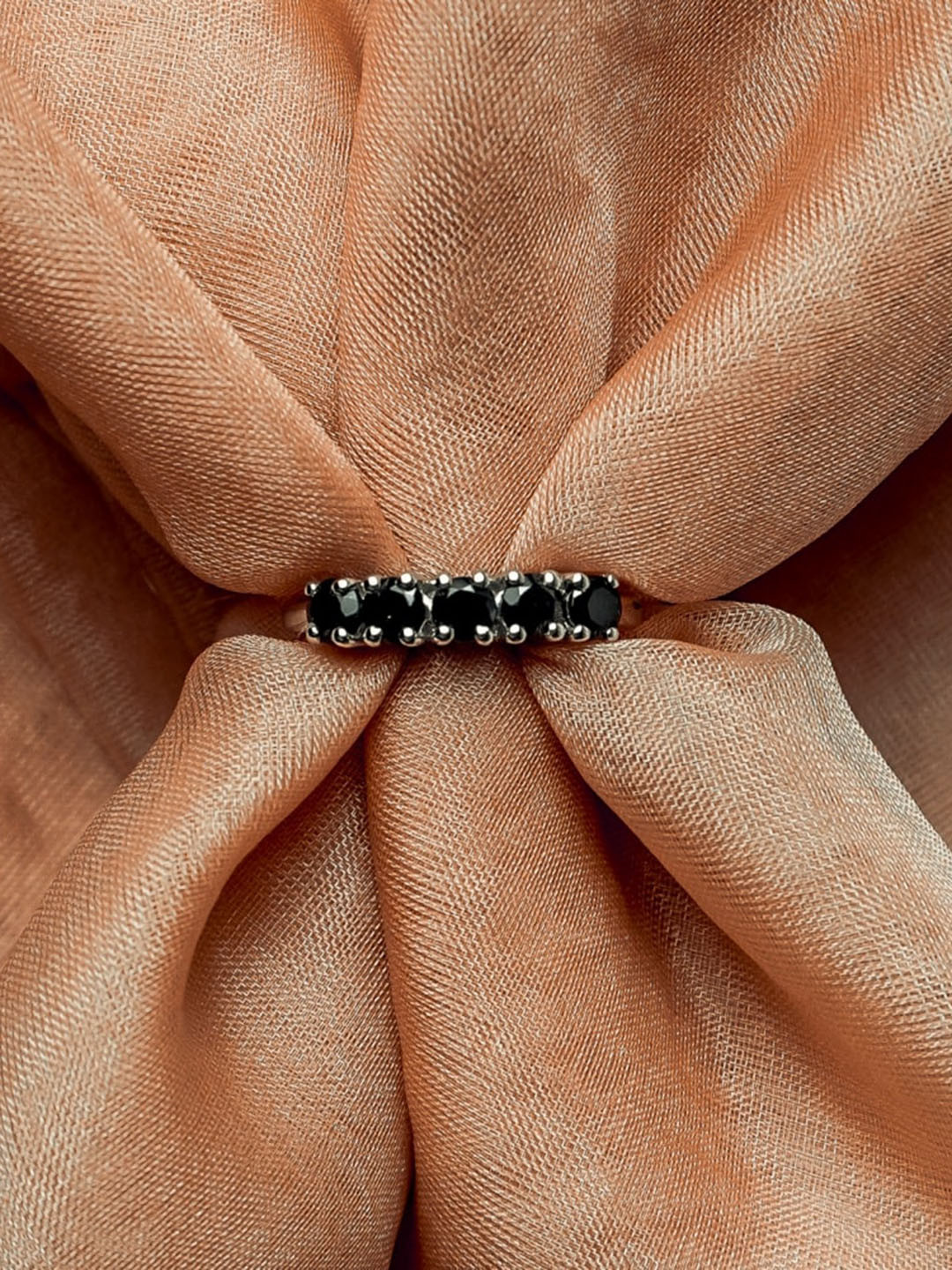 

HIFLYER JEWELS Rhodium-Plated Sterling Silver Black Stone Studded Finger Ring