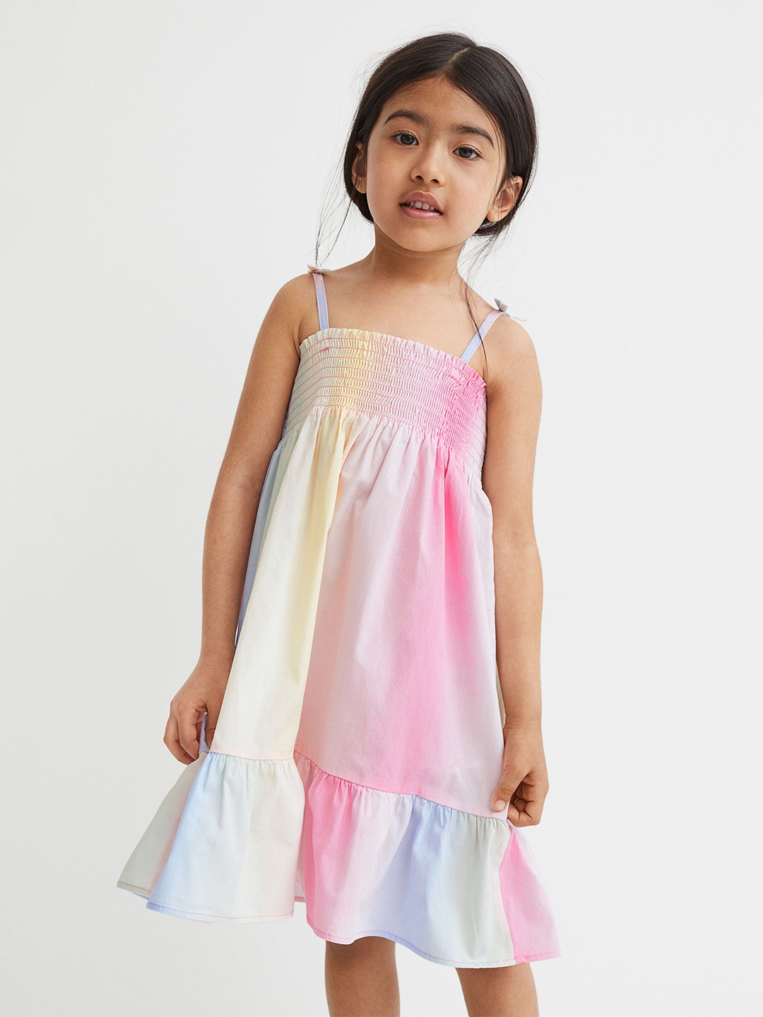 

H&M Girls Multicolored Smocked Cotton Dress, Multi