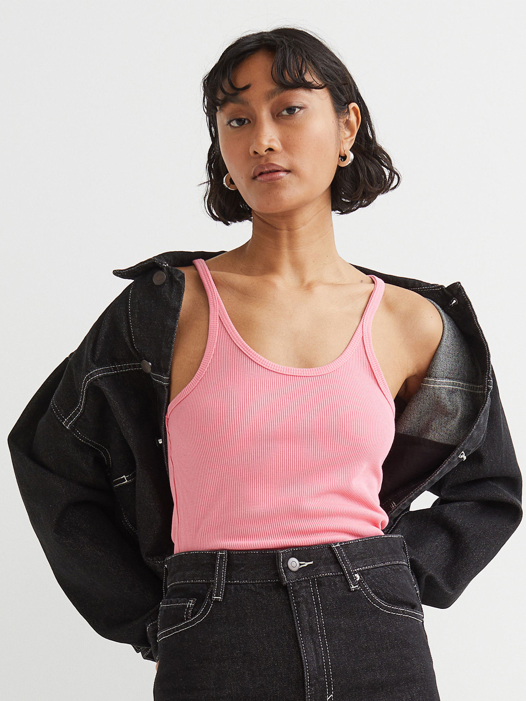 

H&M Women Pink Ribbed Vest Top
