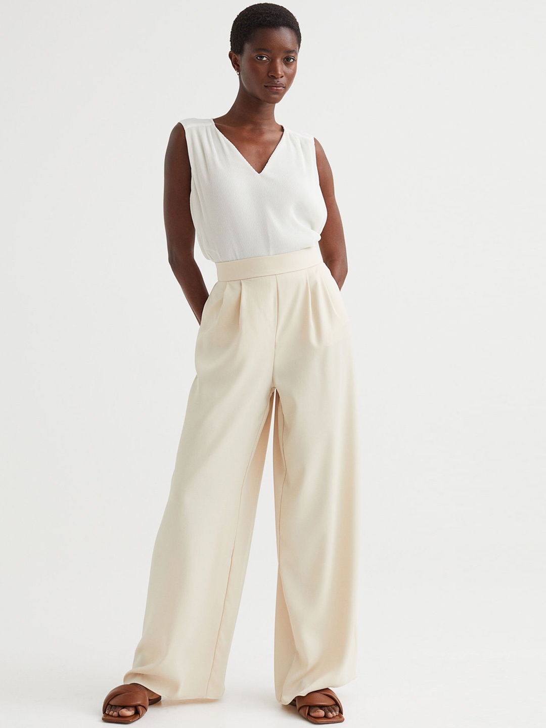 

H&M Women White Wide Trousers
