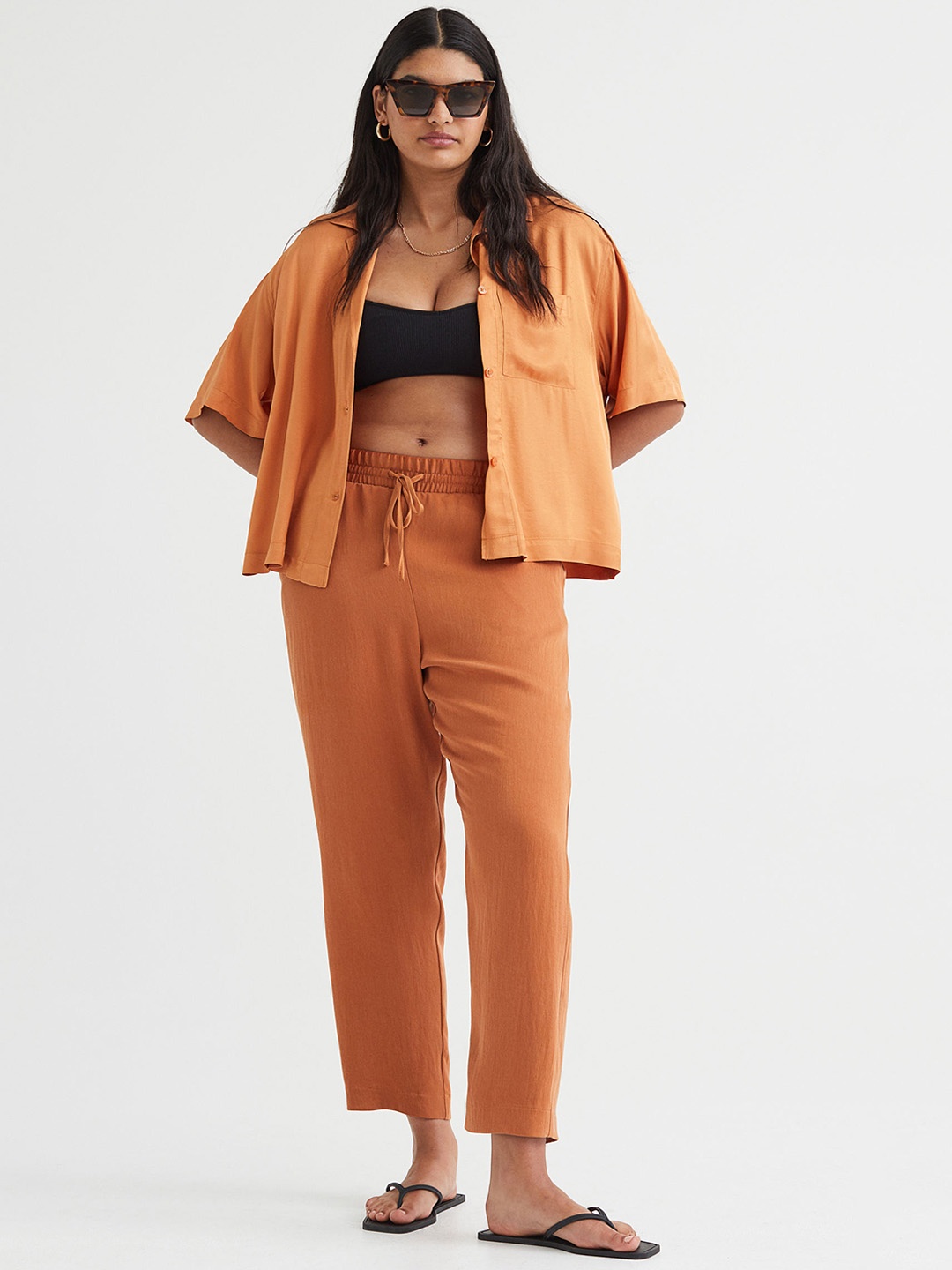 

H&M Women Brown Pull-On Lyocell-Blend Trousers