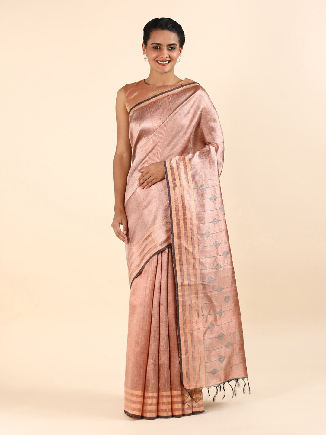 

Taneira Orange Pure Silk Bhagalpuri Saree