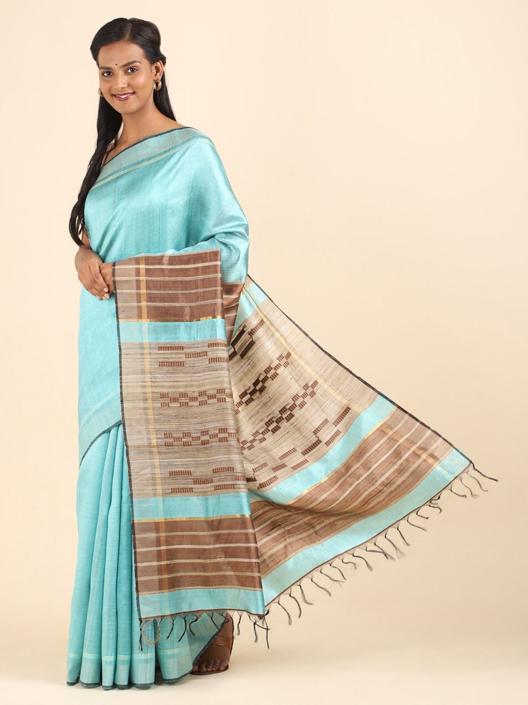 

Taneira Blue & Brown Pure Silk Bhagalpuri Saree
