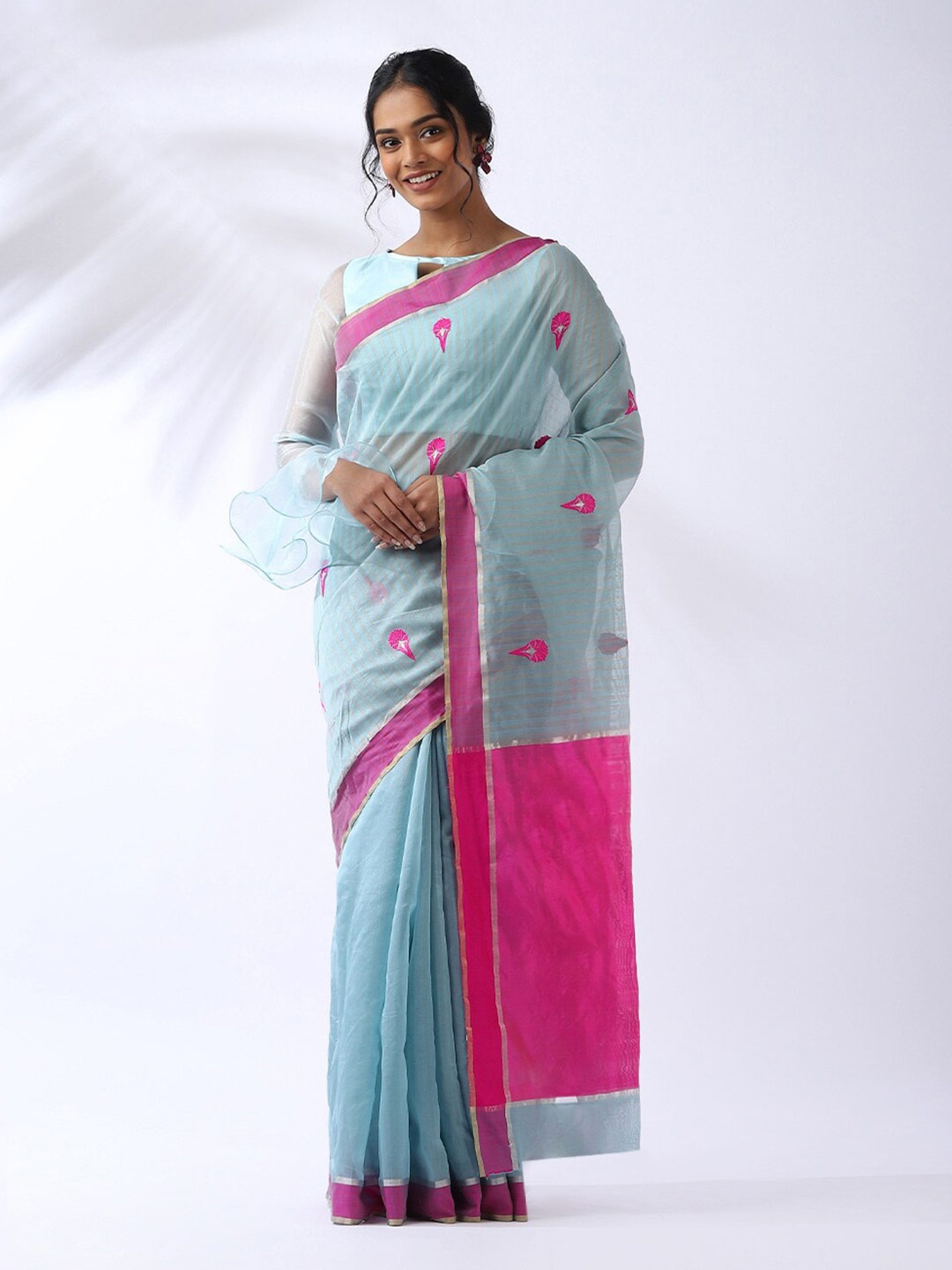 

Taneira Blue Silk Cotton Chanderi Saree