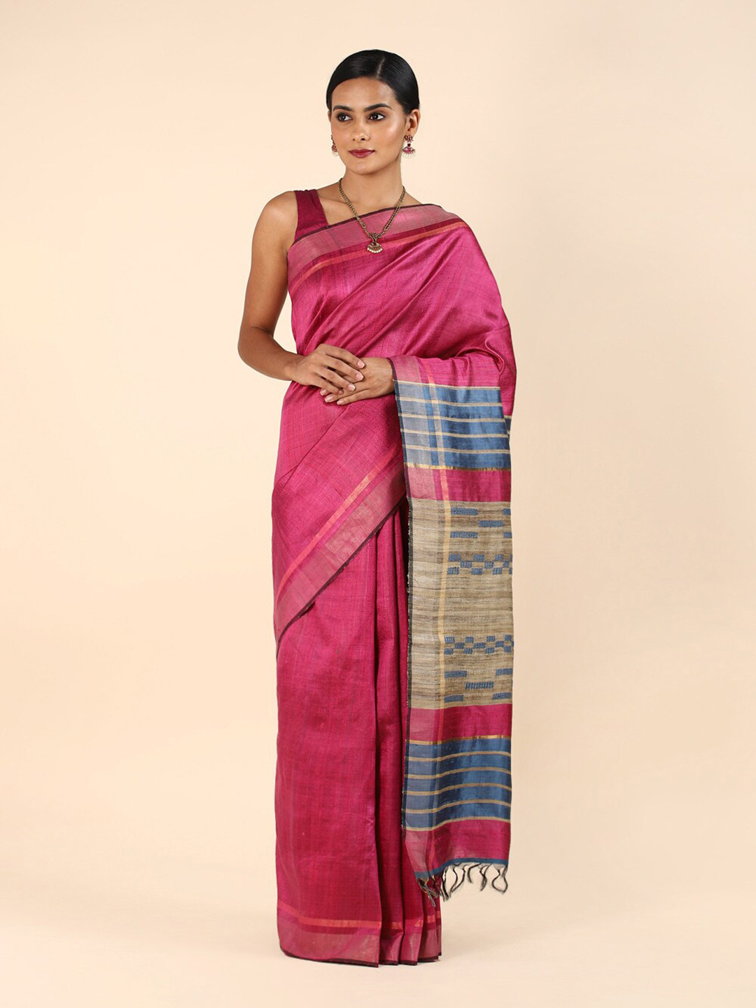 

Taneira Pink & Blue Pure Silk Bhagalpuri Saree
