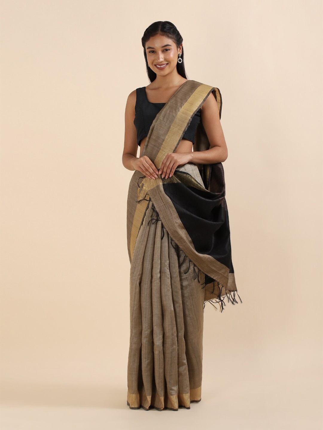 

Taneira Women Beige & Brown Woven Design Zari Pure Silk Bhagalpuri Saree