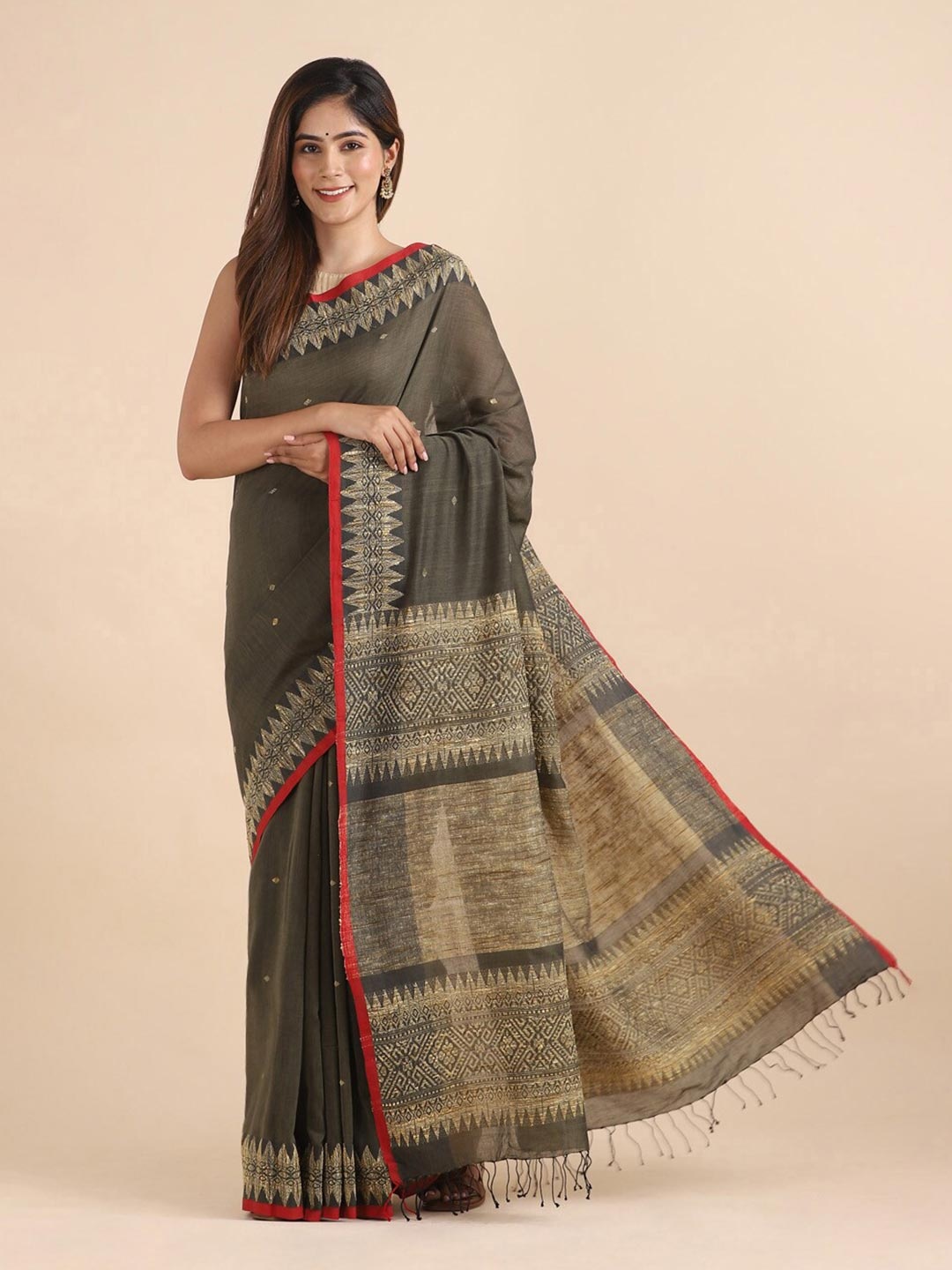 

Taneira Green & Red Woven Design Pure Cotton Saree