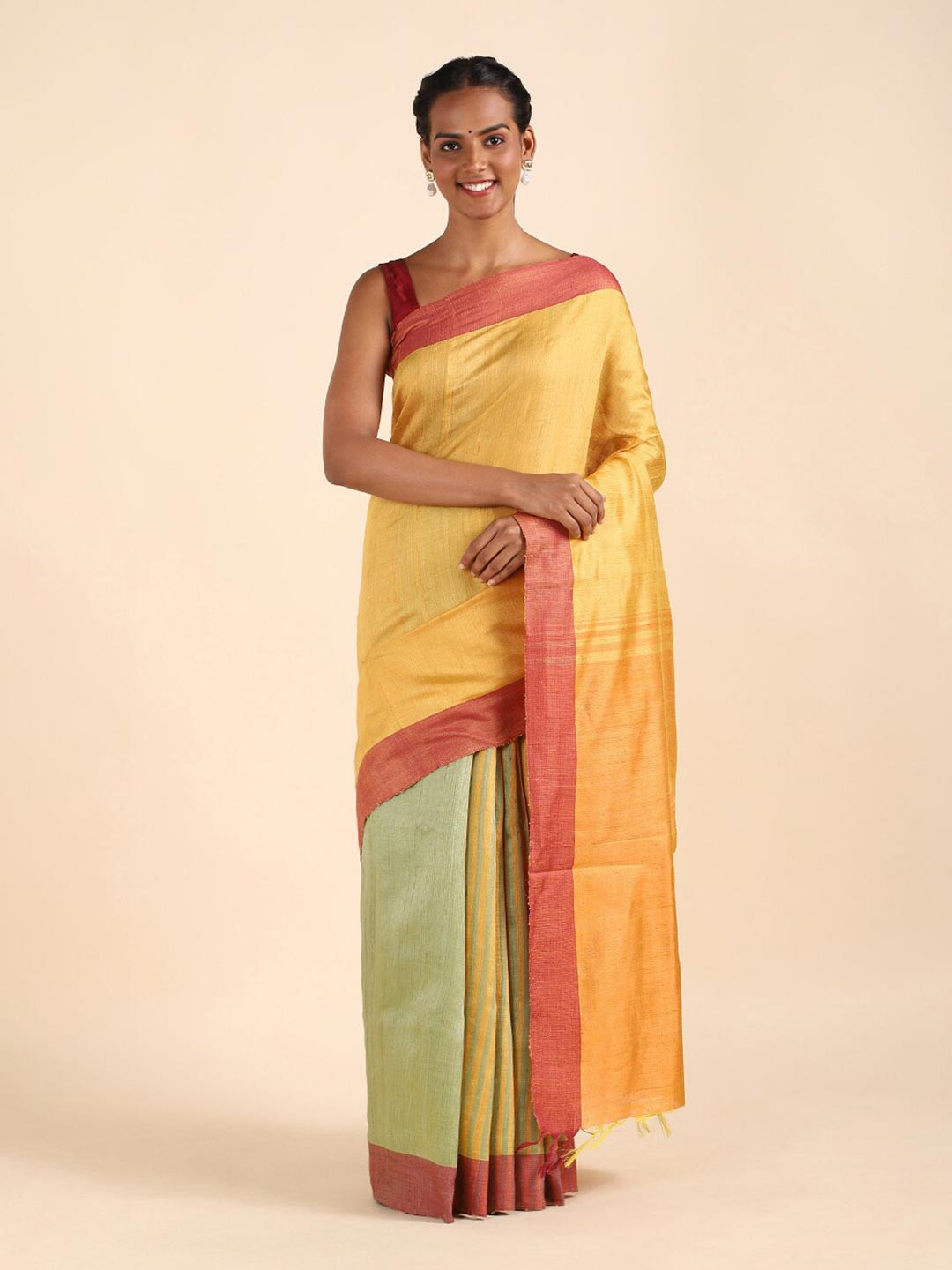 

Taneira Orange & Red Pure Silk Bhagalpuri Saree