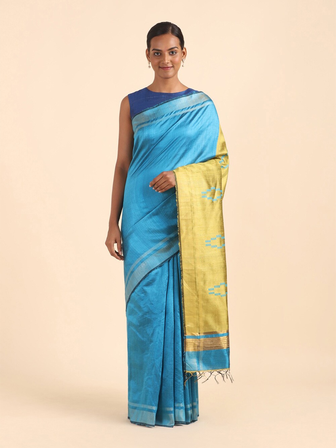

Taneira Blue & Green Woven Design Zari Pure Silk Bhagalpuri Saree