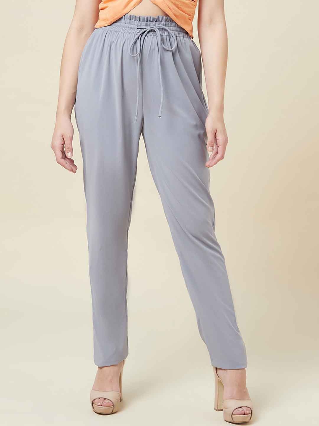 

enzeo Women Grey Sharp Slim Fit High-Rise Pleated Trousers