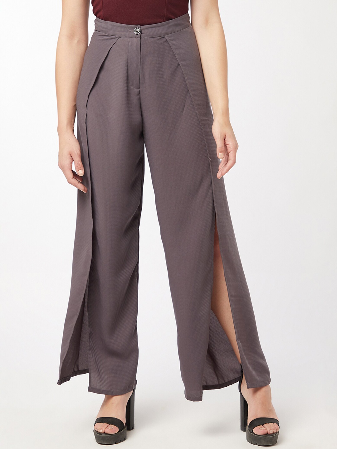 

enzeo Women Purple Comfort Loose Fit High-Rise Pleated Trousers