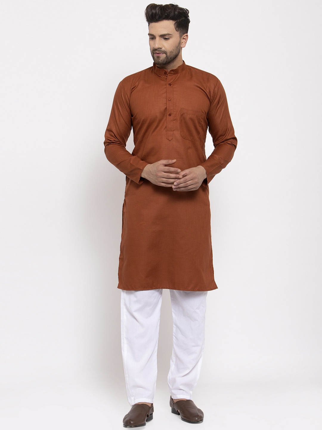 

Jompers Men Brown Angrakha Kurta with Pyjamas sets