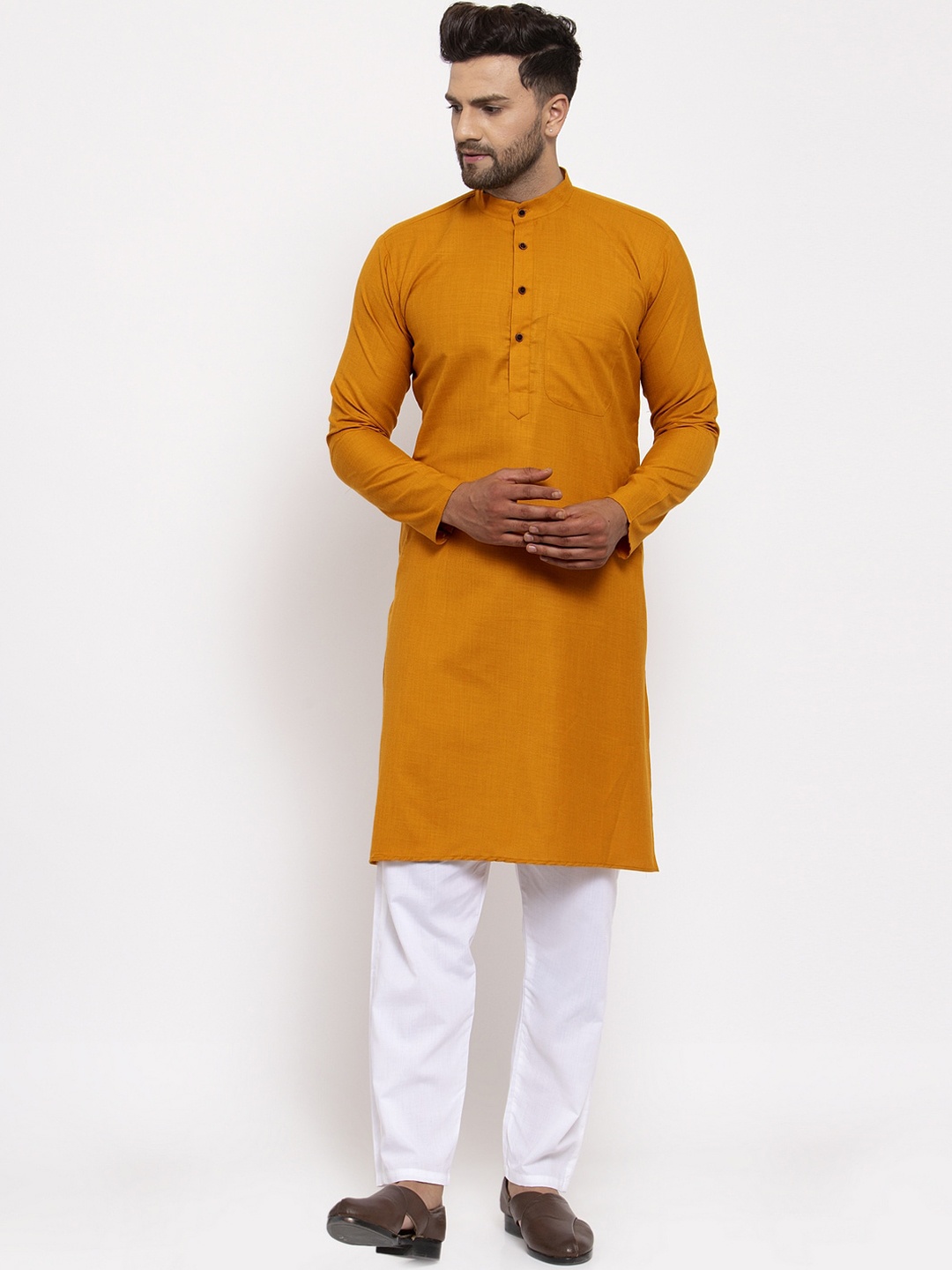 

Jompers Men Mustard Yellow Pure Cotton Kurta with Pyjamas