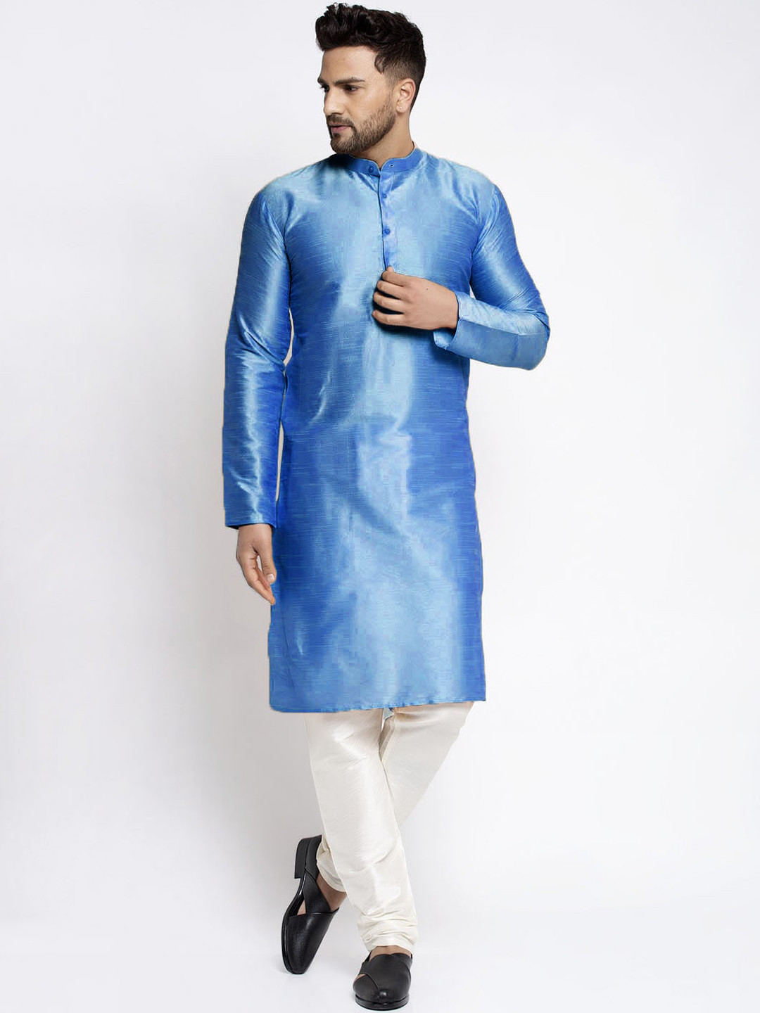 

Jompers Men Blue Dupion Silk Kurta with Pyjamas
