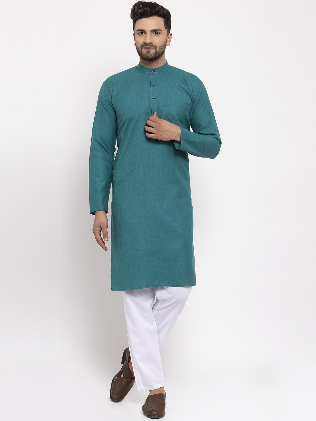 

Jompers Men Teal Green Pure Cotton Kurta with Pyjamas