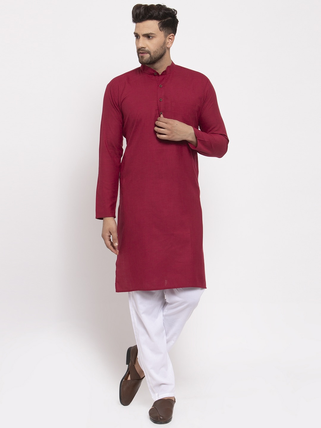 

Jompers Men Maroon Pure Cotton Kurta with Pyjamas