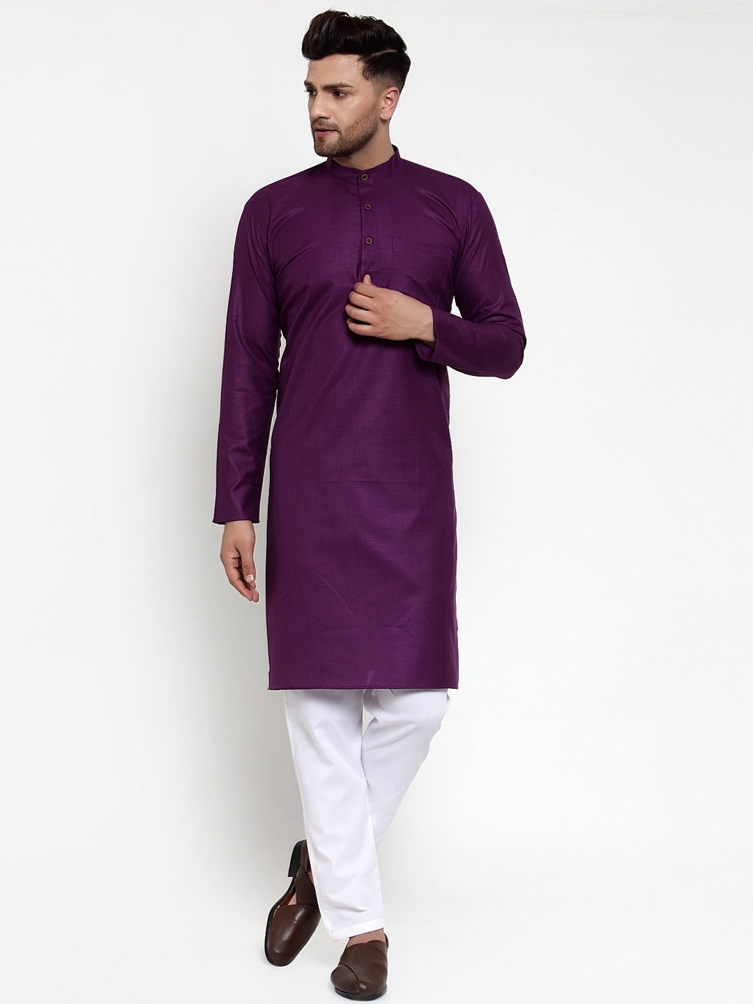 

Jompers Men Purple Pure Cotton Kurta with Pyjamas
