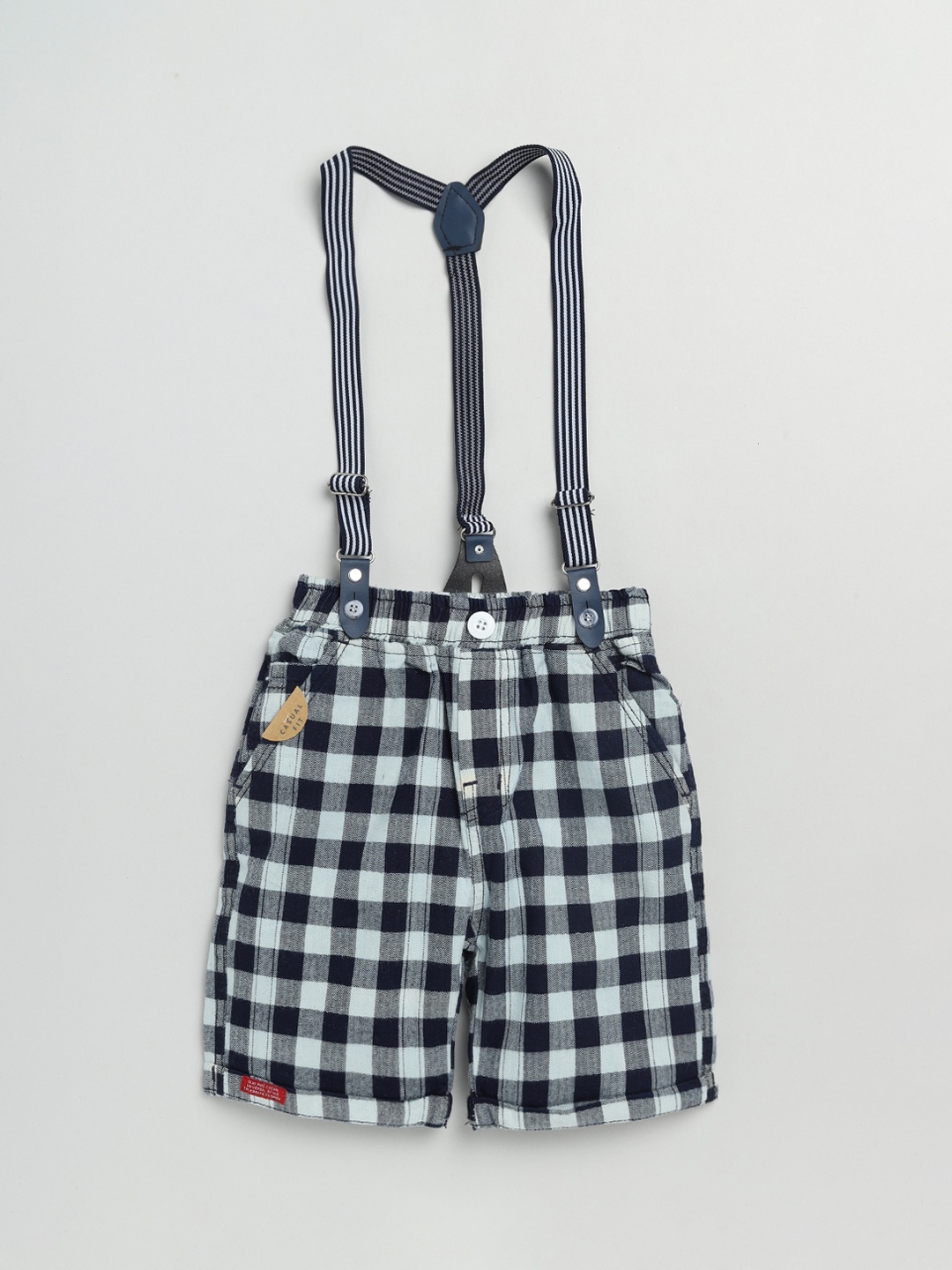 

Olio Kids Infant Boys Black & White Checked Cotton Dungaree