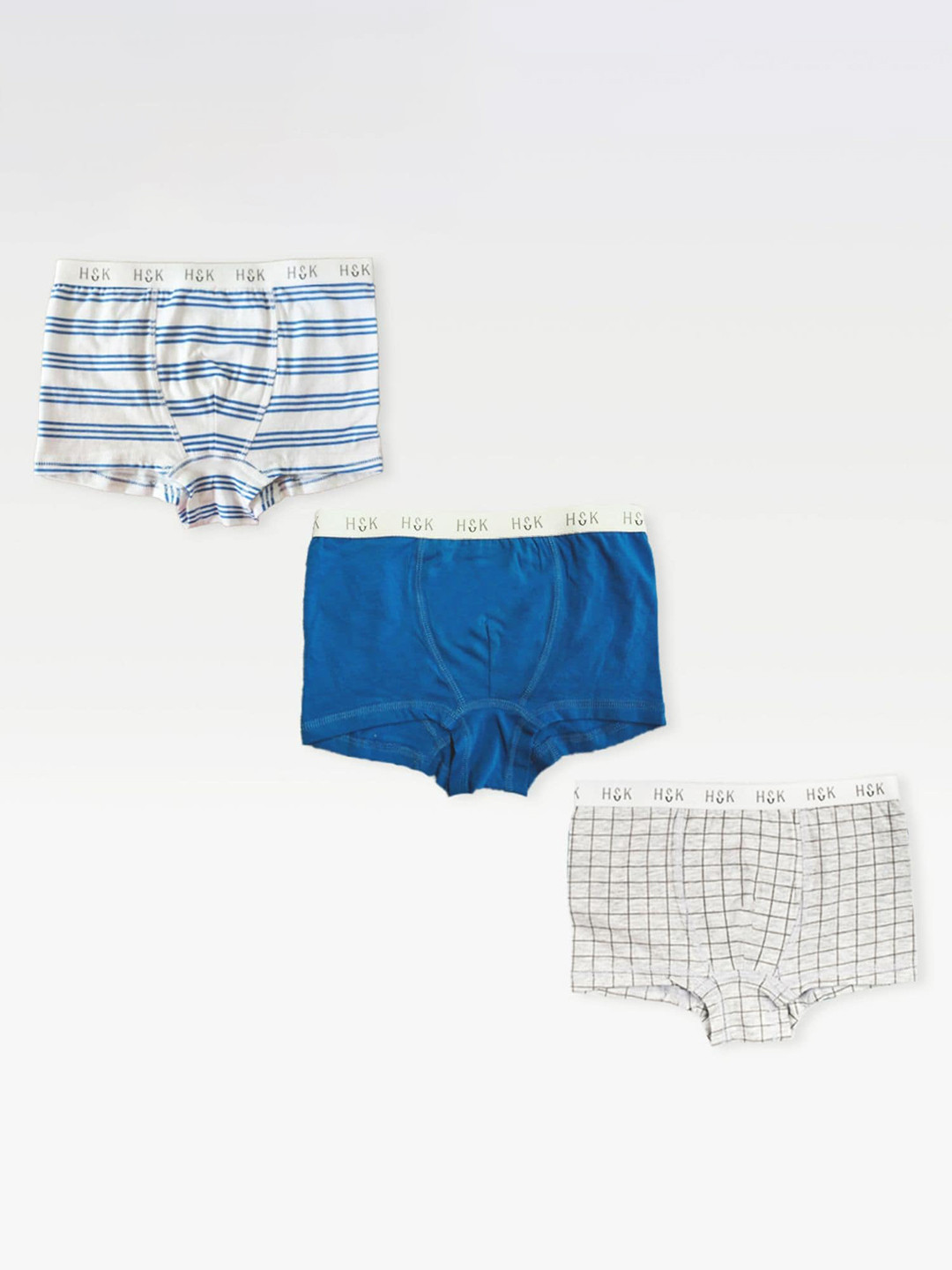 

haus & kinder Boys Pack Of 3 Blue & White Printed Boxers