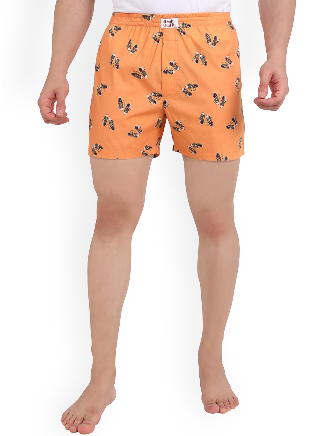 

THE DAILY OUTFITS Men Orange Printed Pure Cotton Boxers