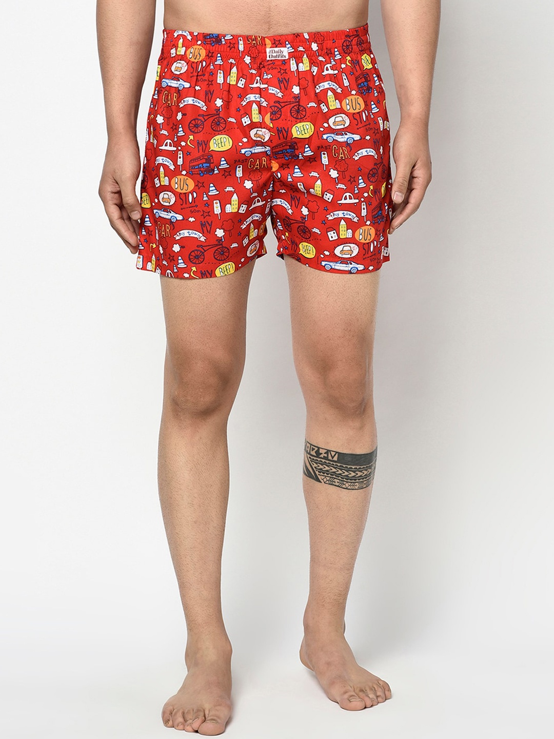 

THE DAILY OUTFITS Men Red & Yellow Red Buses & Travel Printed Pure Cotton Boxers