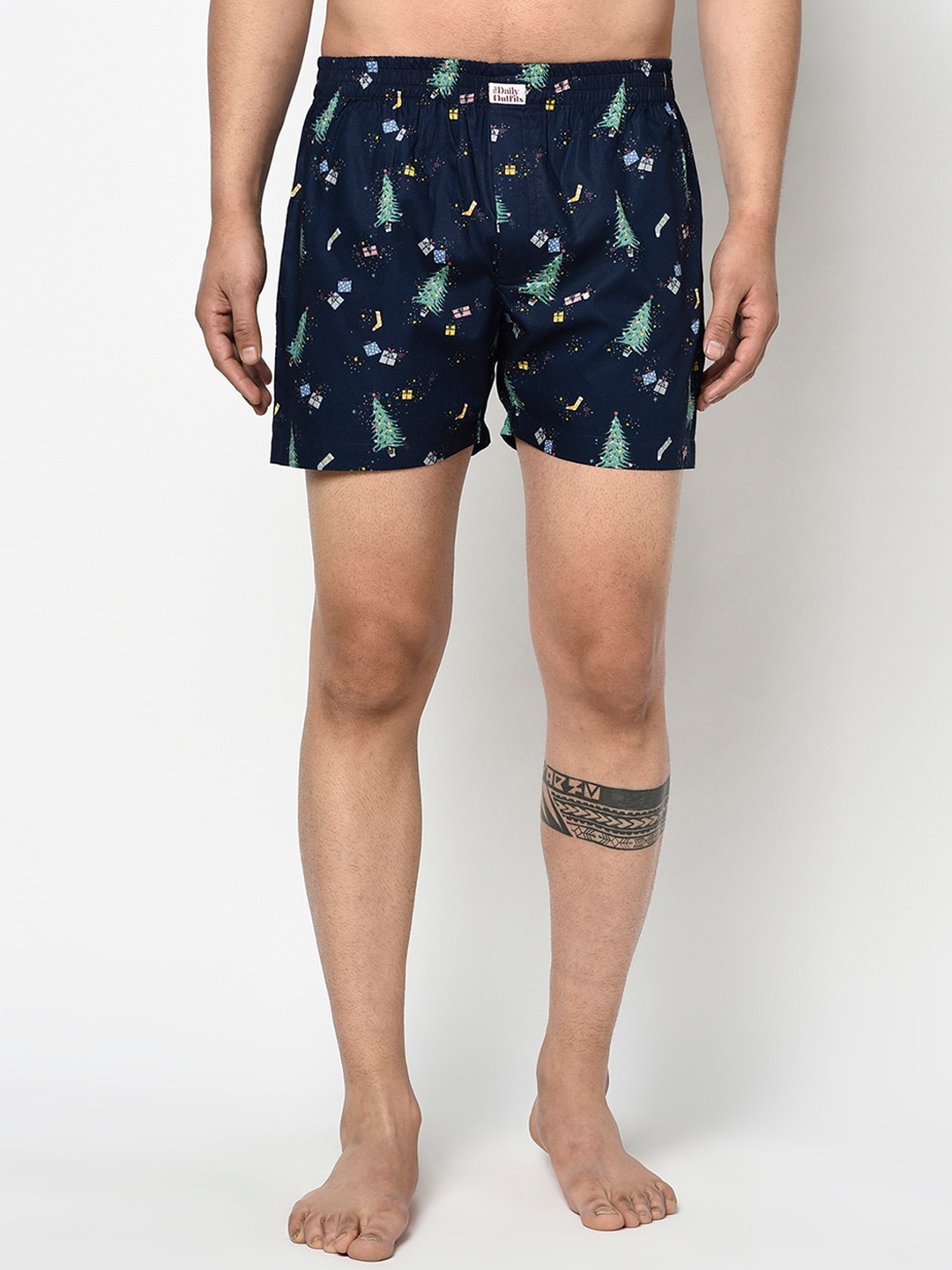 

THE DAILY OUTFITS Men Black & Blue Santa, Jingles & Merry Print Boxers