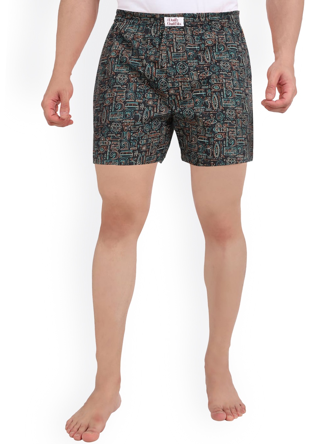

THE DAILY OUTFITS Men Black Eccentric Printed Pure Cotton Boxer