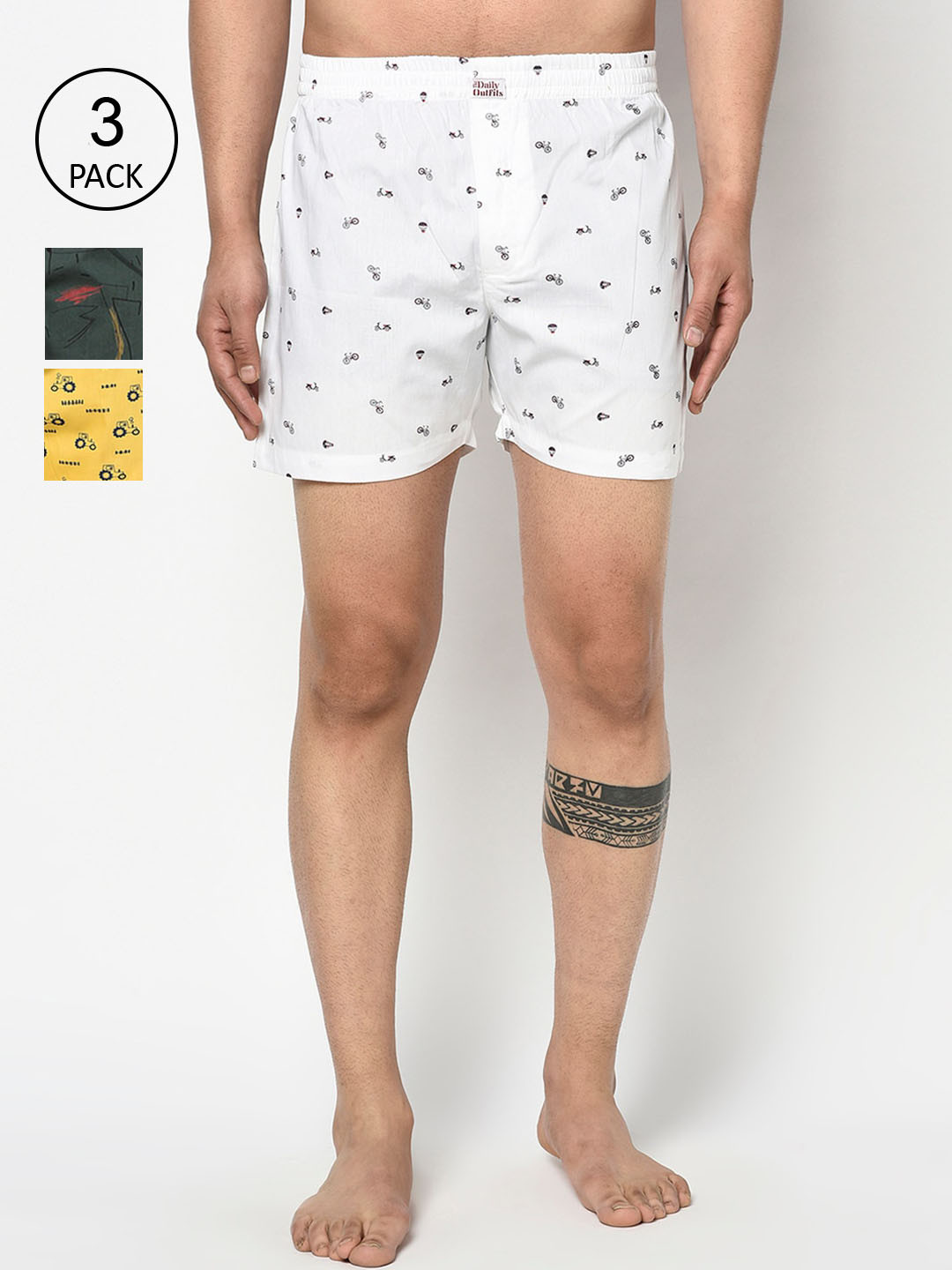 

THE DAILY OUTFITS Men Pack of 3 Printed Boxers Funky Mopeds Boxers Combo, Multi