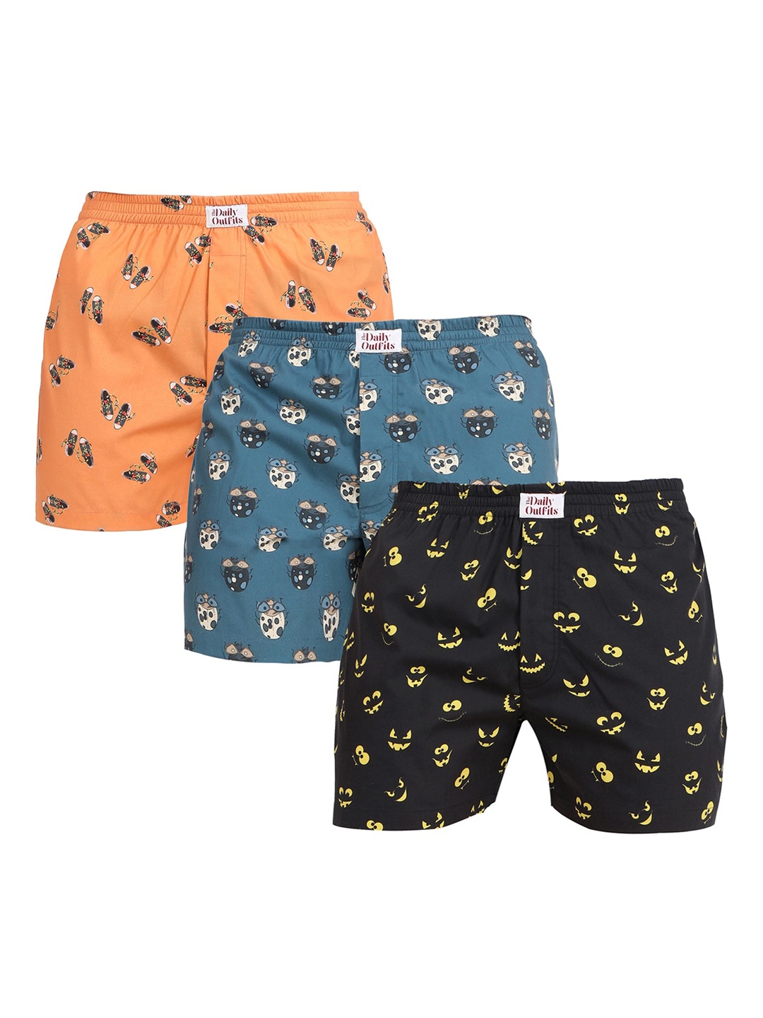 

THE DAILY OUTFITS Men Pack of 3 Printed Pure Cotton Boxers, Orange