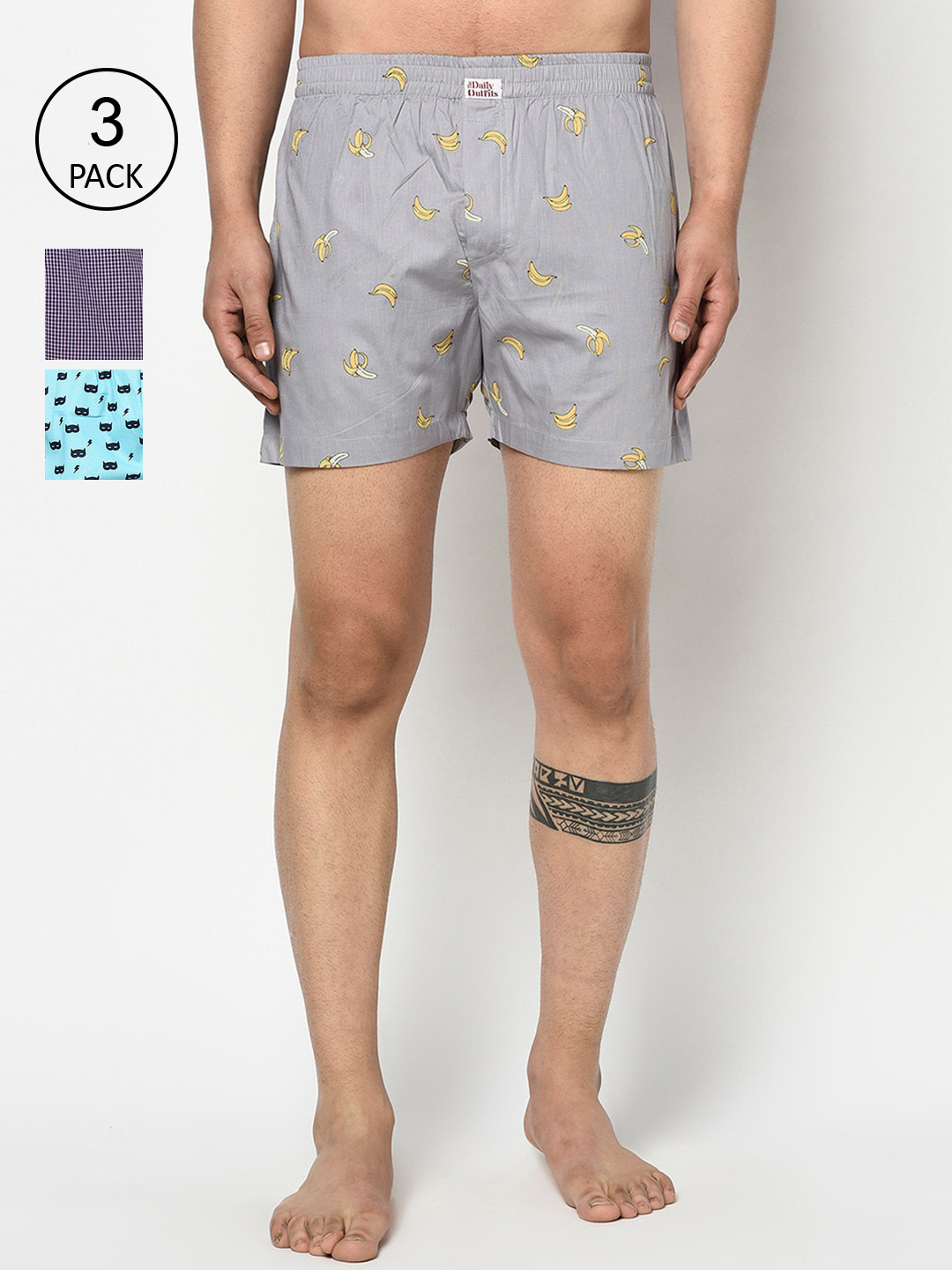 

THE DAILY OUTFITS Men Pack of 3 Printed Cotton Boxers, Multi