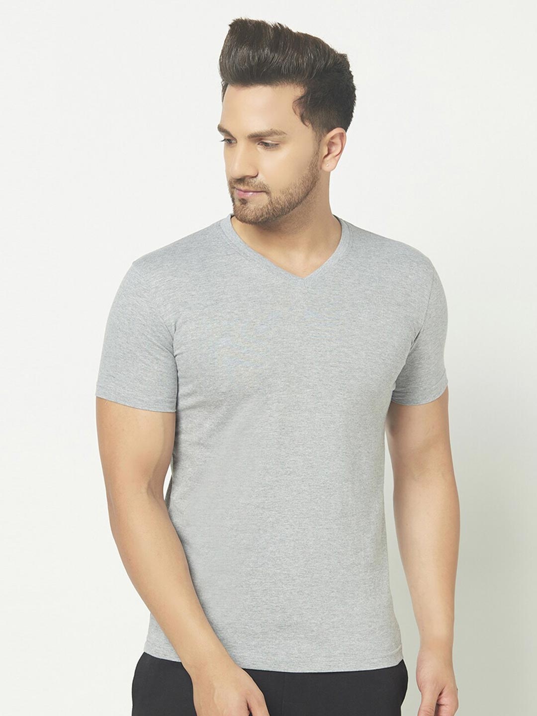 

THE DAILY OUTFITS Men Grey V-Neck T-shirt