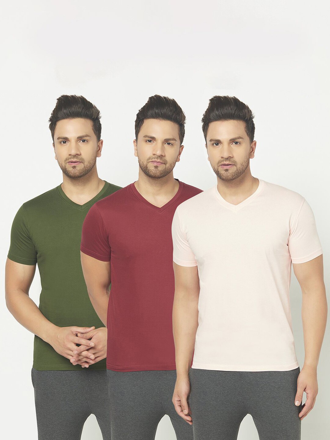 

THE DAILY OUTFITS Men Pack of 3 V-Neck Cotton T-shirts, Multi