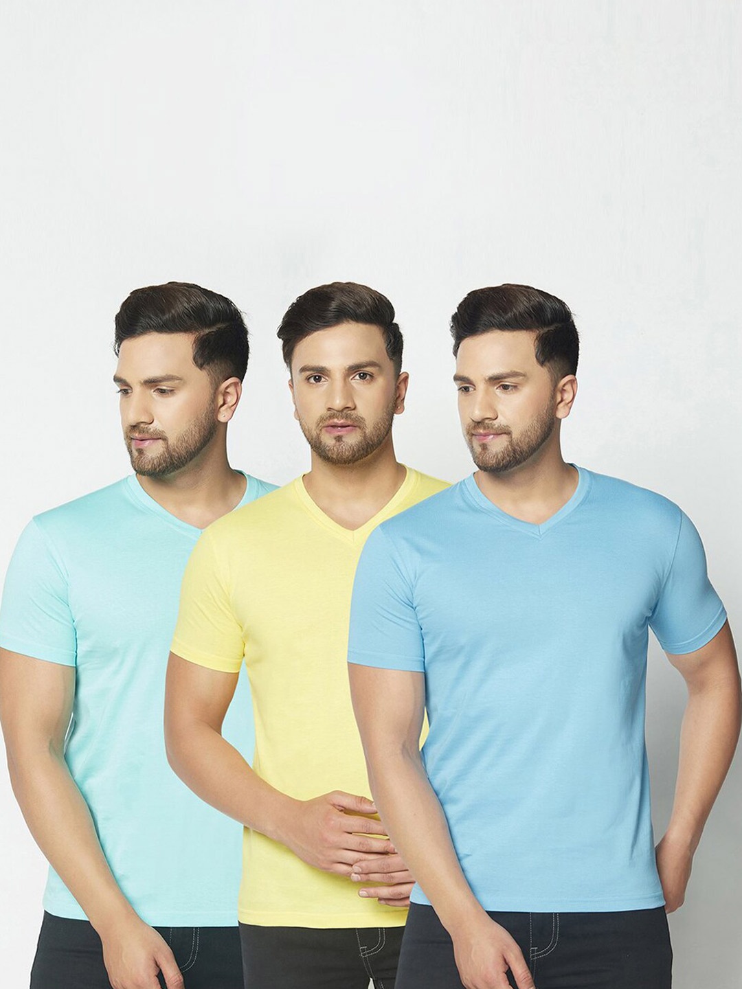 

THE DAILY OUTFITS Men Pack of 3 V-Neck Cotton T-shirts, Yellow