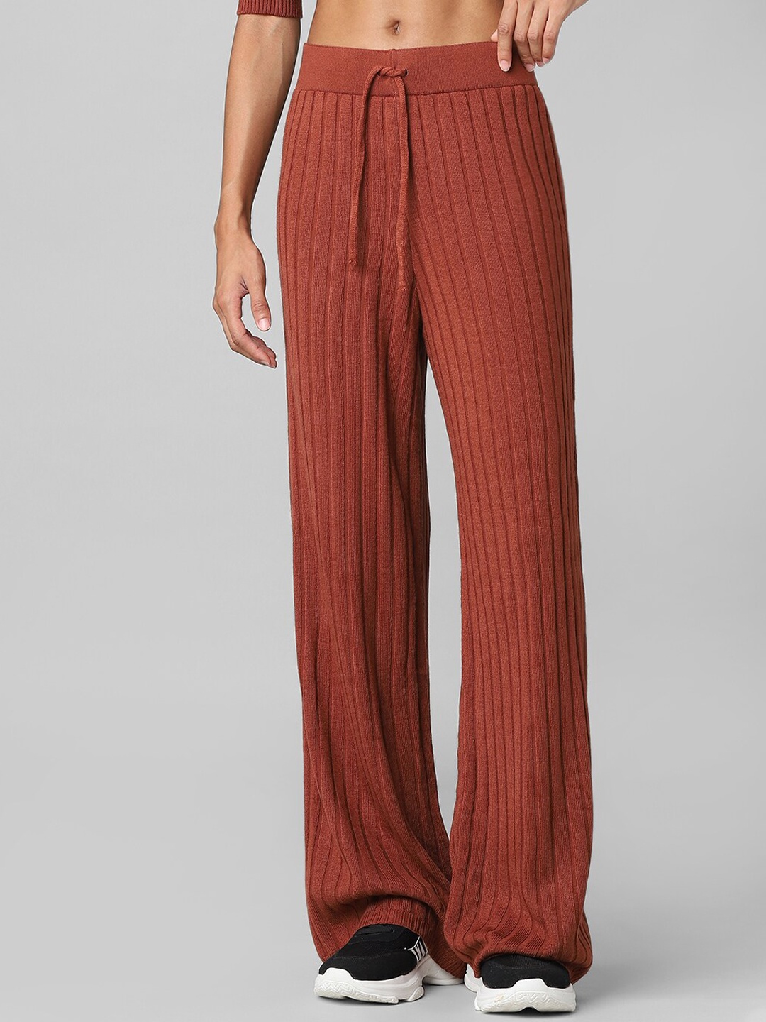 

ONLY Women Maroon Striped Loose Fit High-Rise Trousers