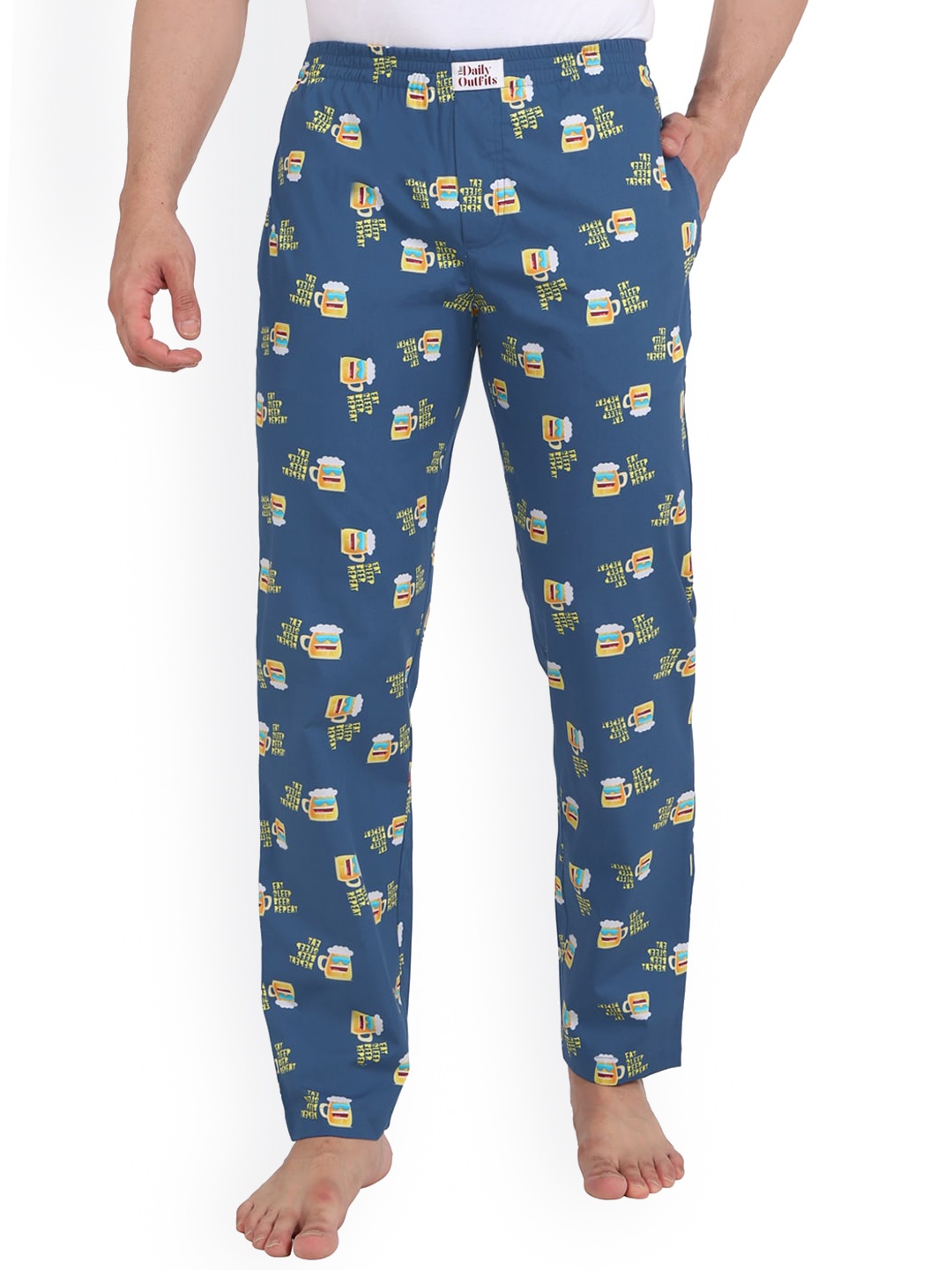 

THE DAILY OUTFITS Men Blue Beerdo Printed Cotton Lounge Pant, Teal