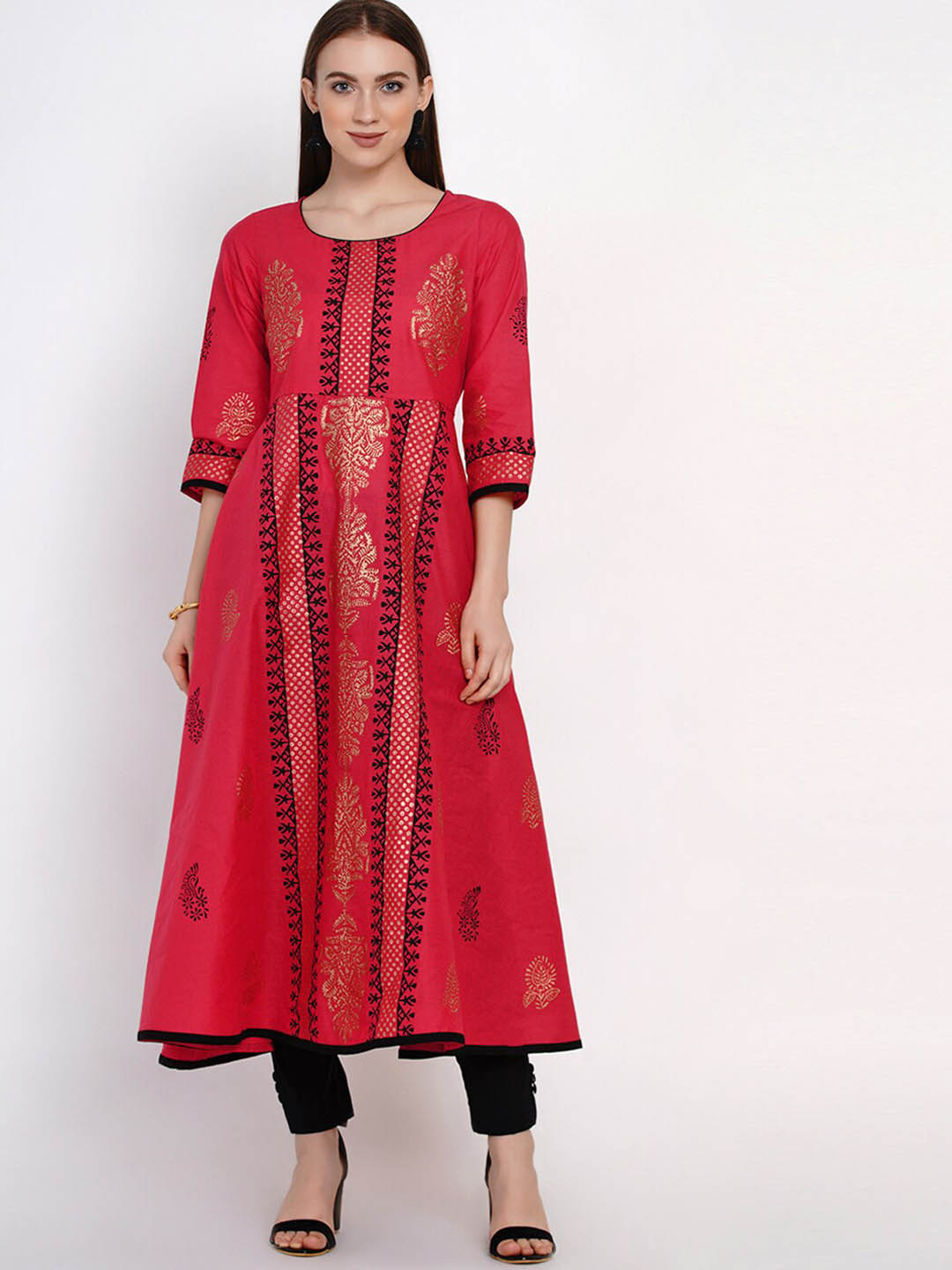 

RIYA Women Coral Printed Block Print Anarkali Kurta