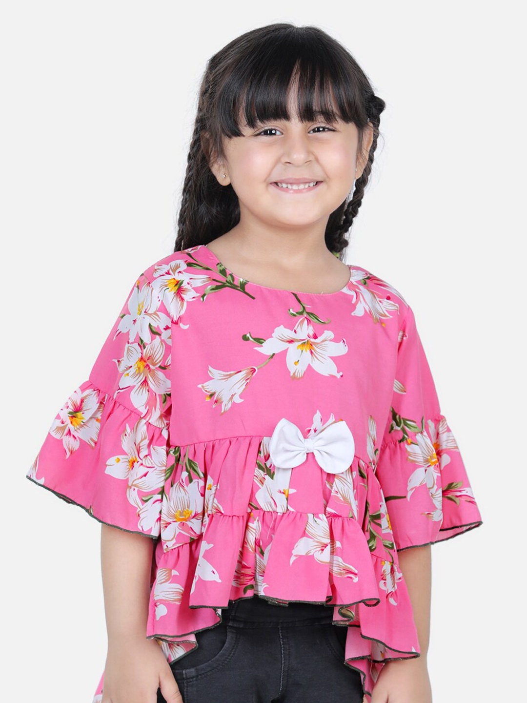 

Cutiekins Pink Floral Print Crepe Top