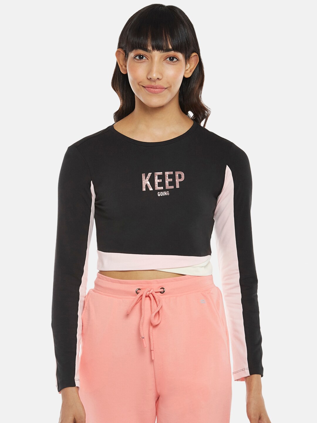 

Ajile by Pantaloons Women Black & Pink Solid Crop Top
