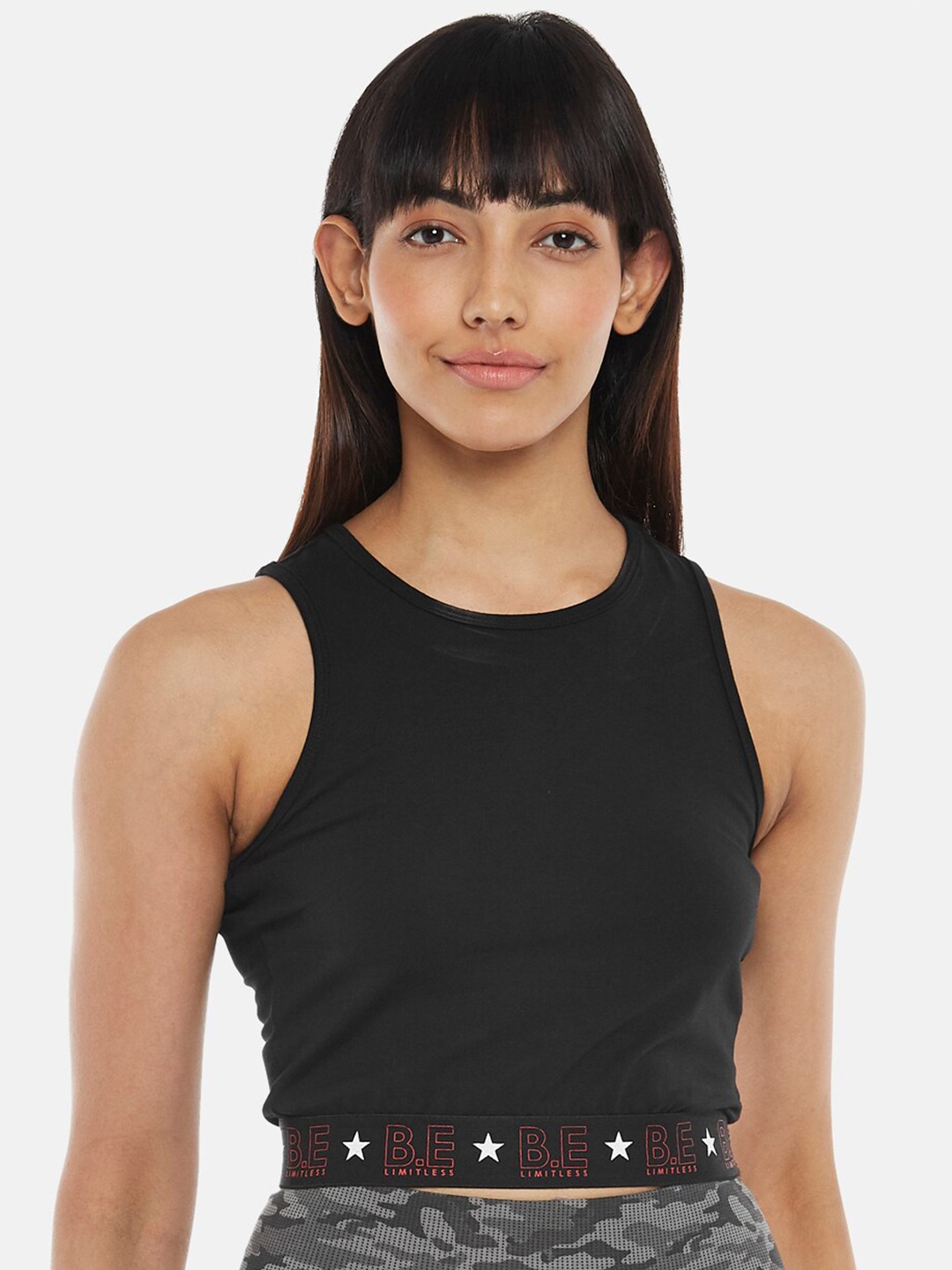 

Ajile by Pantaloons Women Sleeveless Black Tank Crop Top